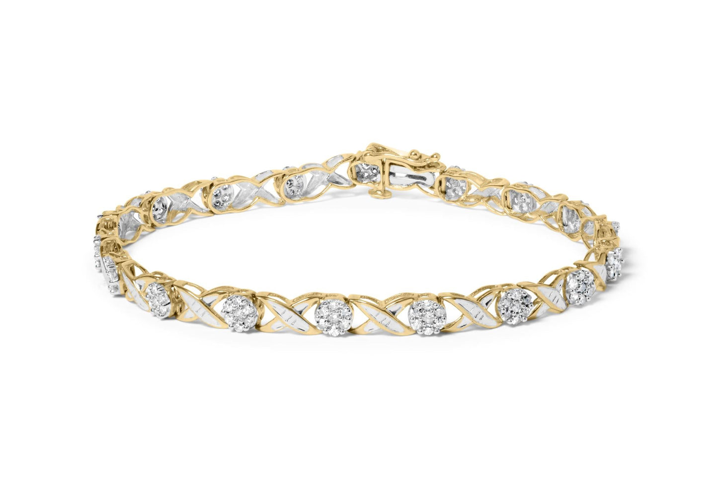 10K Yellow Gold 1.00 Cttw Round Cut Diamond Cross Link 7" Bracelet (I-J Color, I2-I3 Clarity)-0