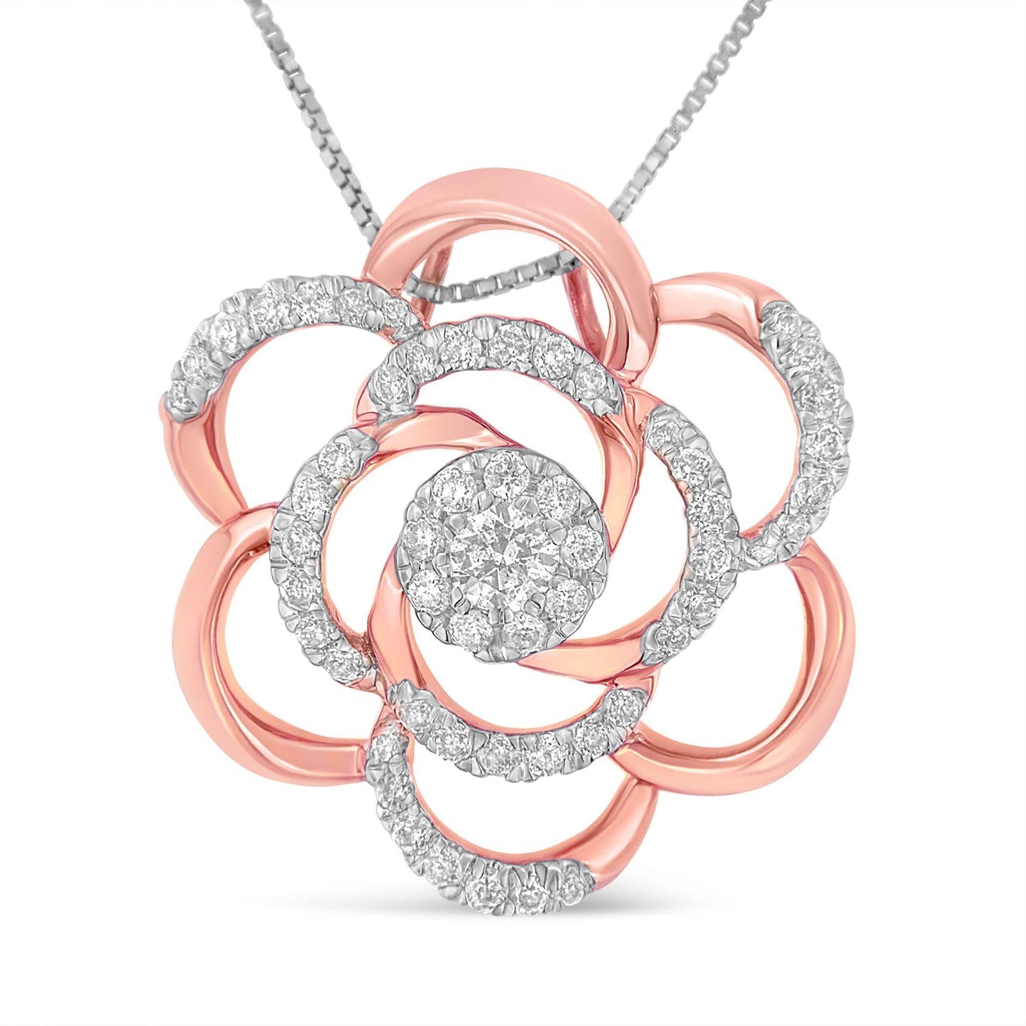 10K Rose Gold Plated Flower Accent Pendant Necklace with 1/2 cttw Round Cut Diamond (H-I, I1-I2)-0