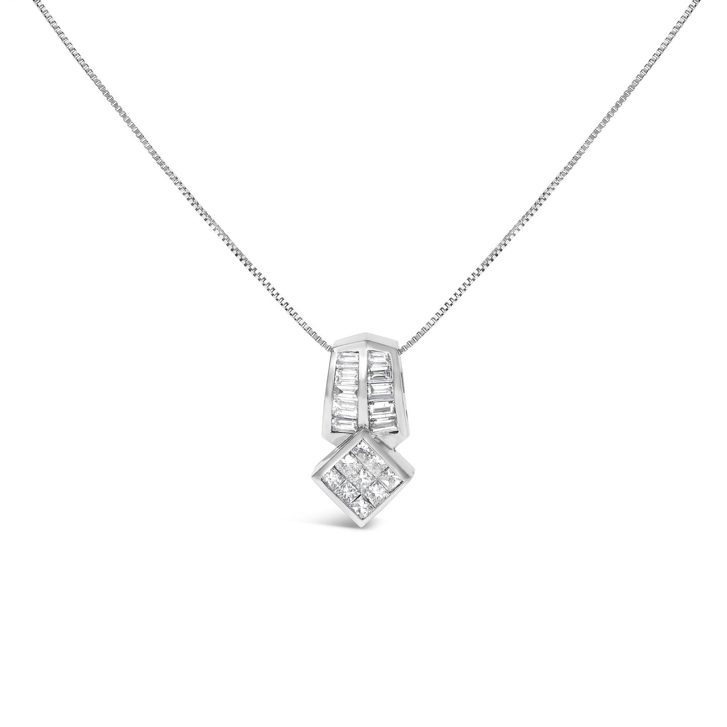 14K White Gold 1 1/2 Cttw Princess and Baguette Cut Diamond Multi-shape 18" Pendant Necklace (G-H Color, VS1-VS2 Clarity)-0