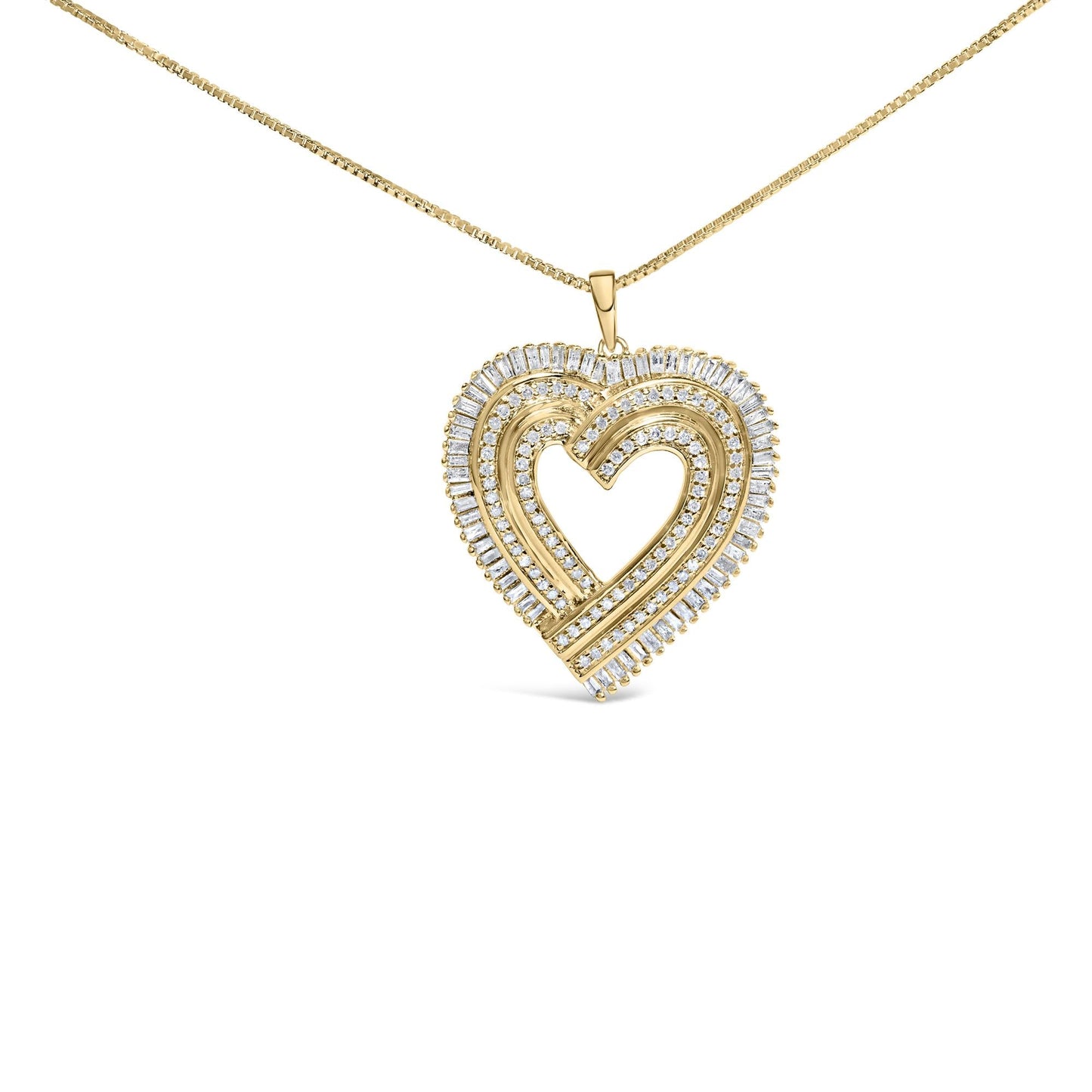 14K Yellow Gold Plated .925 Sterling Silver 1/4 Cttw Round and Baguette-Cut Diamond Composite Heart 18" Pendant Necklace (H-I Color, SI2-I1 Clarity)-0