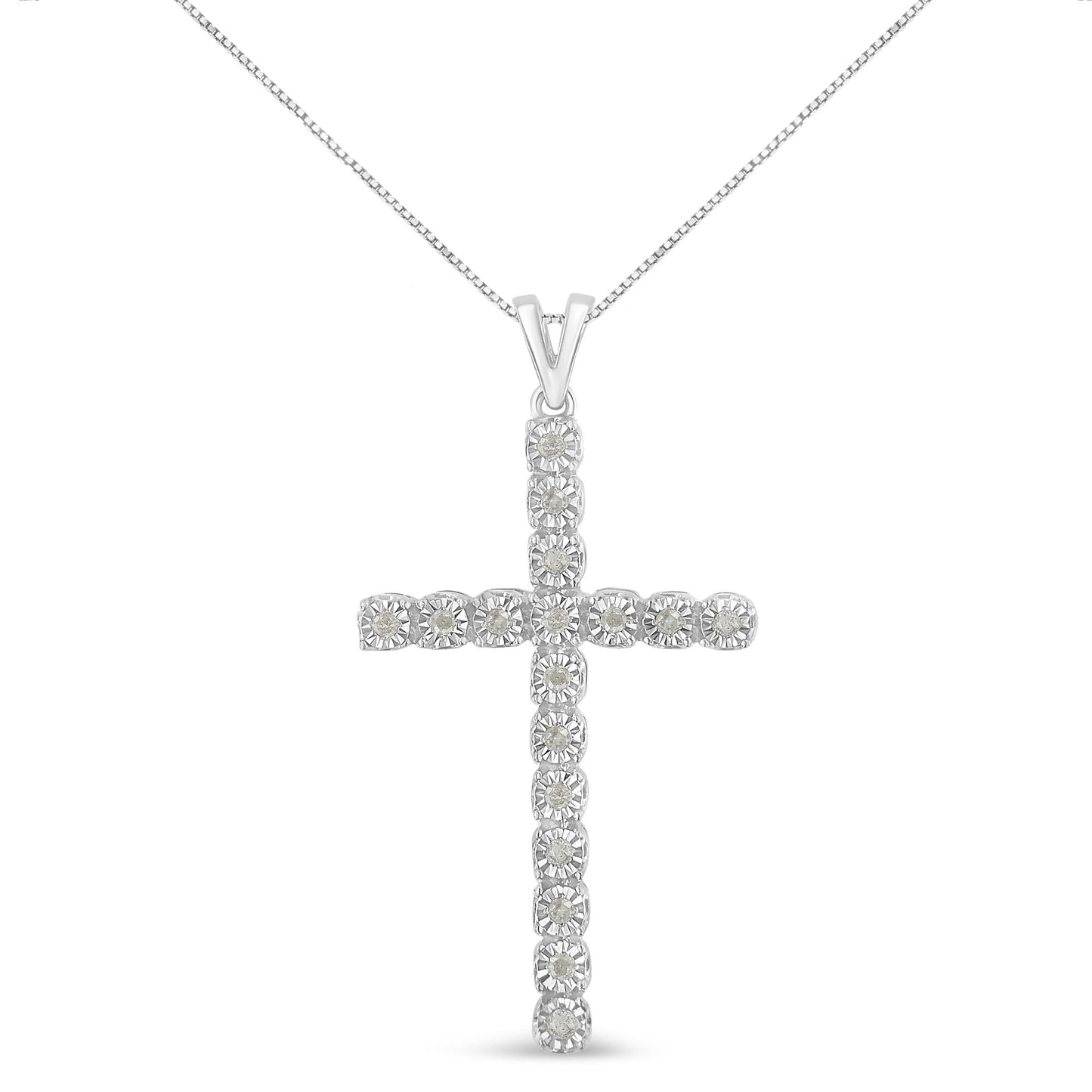 .925 Sterling Silver 1/4 Cttw Diamond Miracle Set Cross Unisex Pendant Necklace 18" (I-J Color, I3 Clarity)-0