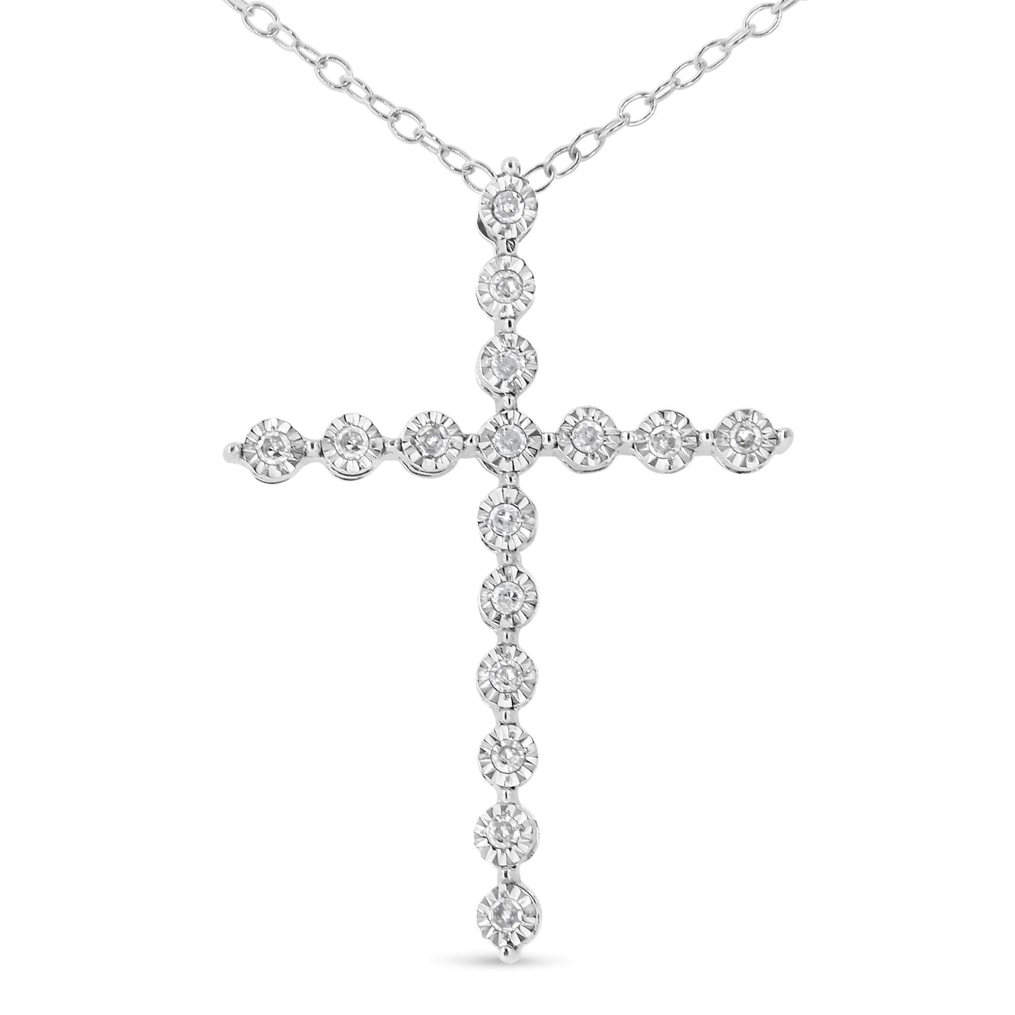 .925 Sterling Silver 1/6 cttw Diamond Cross Pendant Necklace (I-J, I1-I2)-0