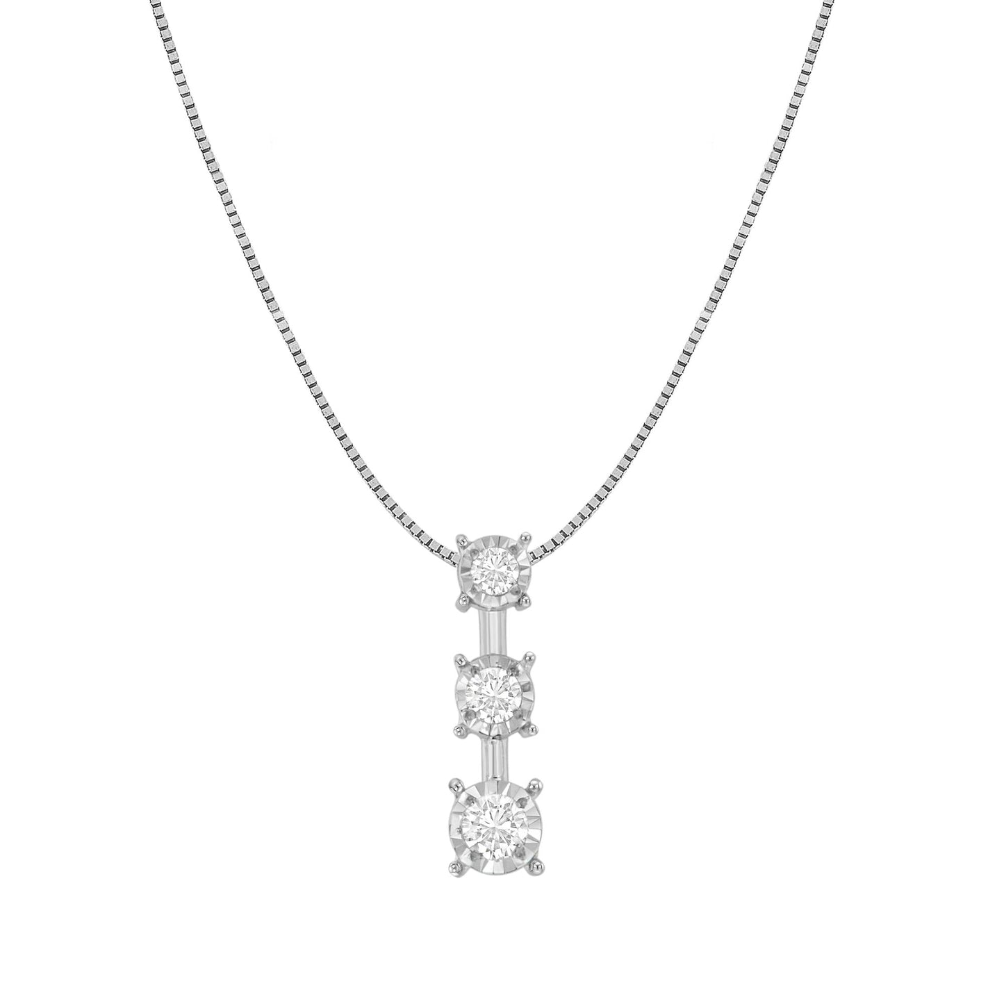 10K White Gold 1/4 cttw Diamond 3 Stone Drop Pendant Necklace (J-K, I1-I2)-0