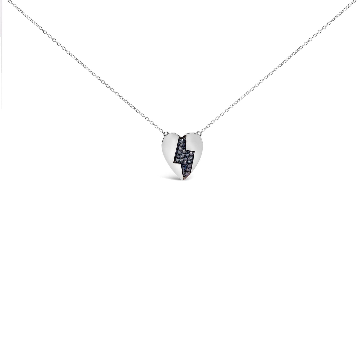 925 Sterling Silver 1/3 Ctw Blue Diamond Heart and Lightning Bolt Pendant Necklace (Blue Color, SI1-SI2 Clarity) - 18" Inches-0
