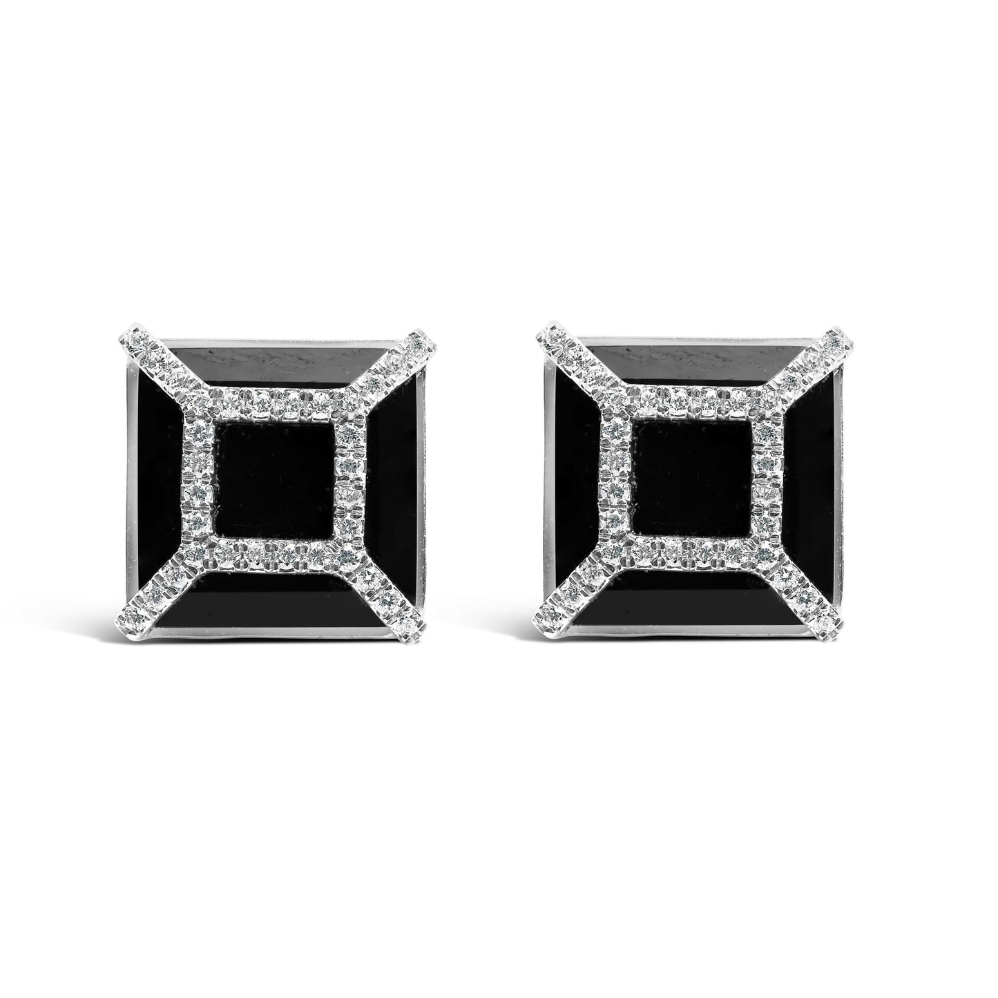 14K White Gold 3/8ct Diamond with 11x11MM Black Onyx Stud Earrings (G-H Color, SI1-SI2 Clarity)-0