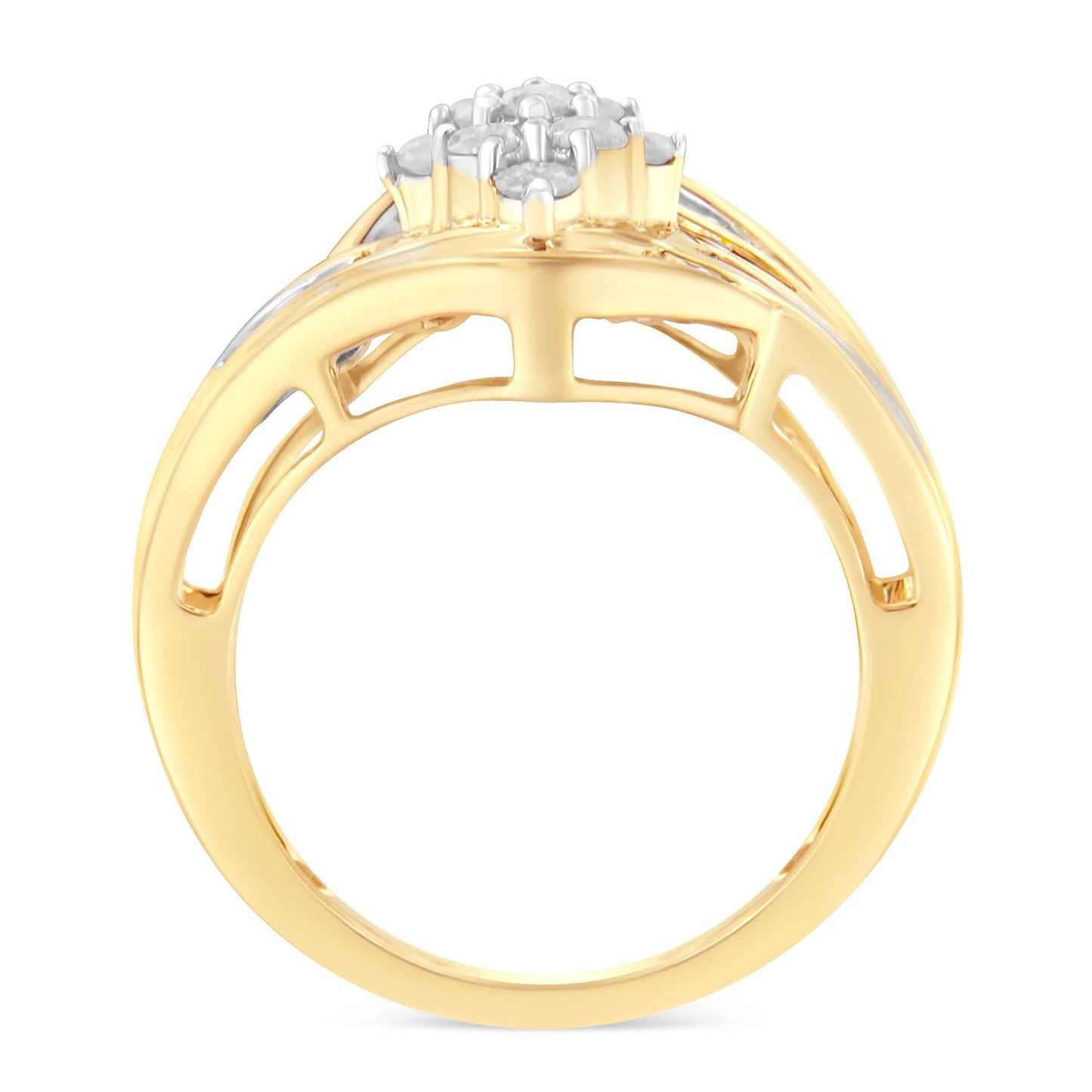 10K Yellow Gold Diamond Bypass Cluster Ring (1 Cttw, I-J Color, I2-I3 Clarity)-1