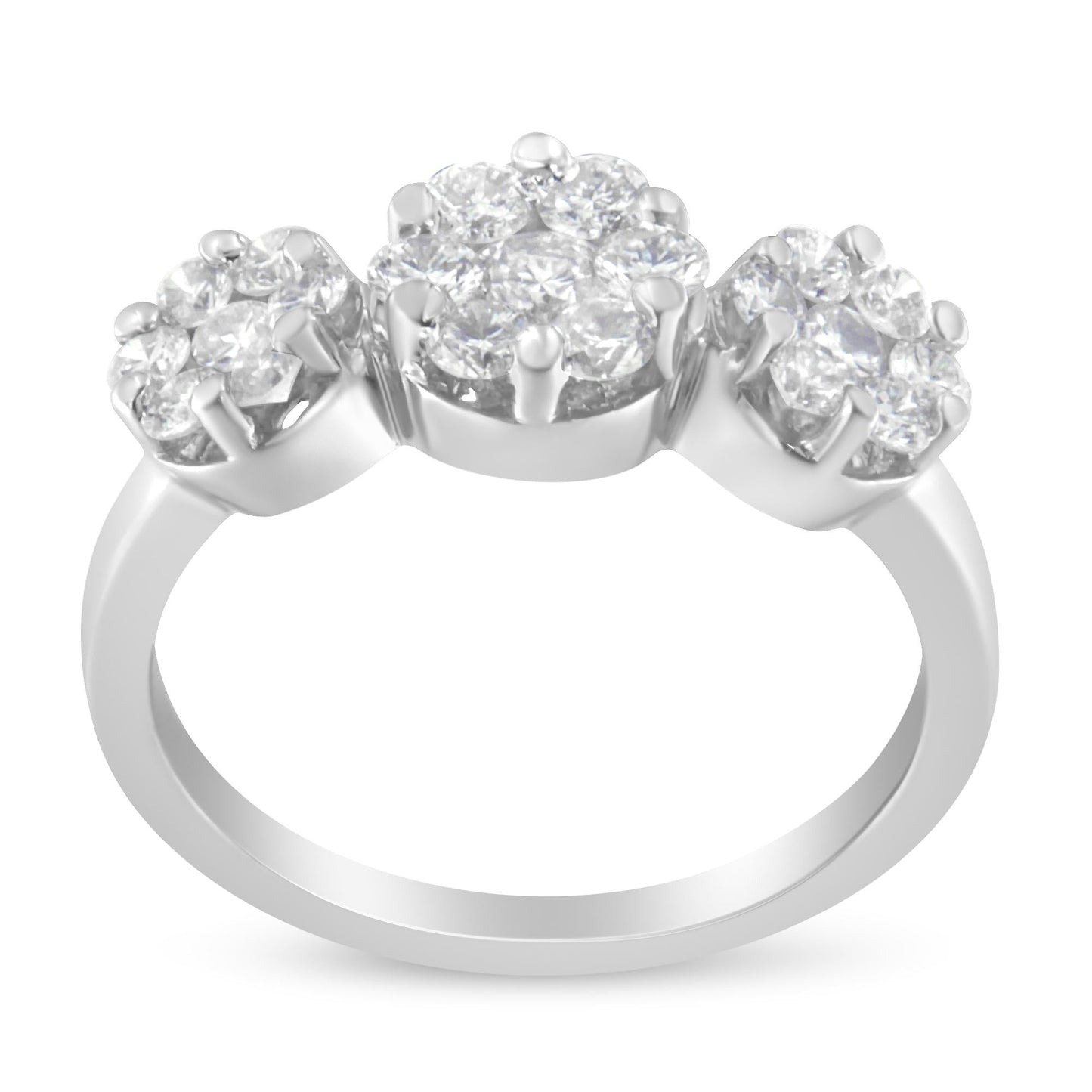 14K White Gold 1-1/4 Cttw Brilliant Cut Diamond Three Round Floral Clusters Engagement or Fashion Ring (H-I Color, SI2-I1 Clarity)-1