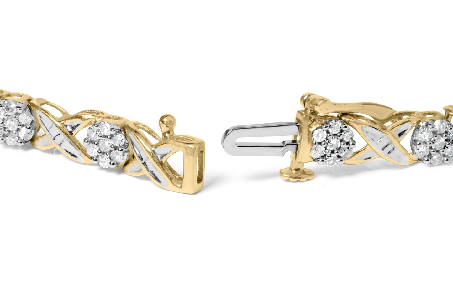 10K Yellow Gold 1.00 Cttw Round Cut Diamond Cross Link 7" Bracelet (I-J Color, I2-I3 Clarity)-1