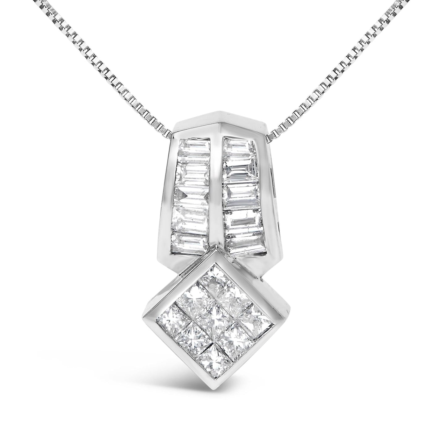 14K White Gold 1 1/2 Cttw Princess and Baguette Cut Diamond Multi-shape 18" Pendant Necklace (G-H Color, VS1-VS2 Clarity)-1