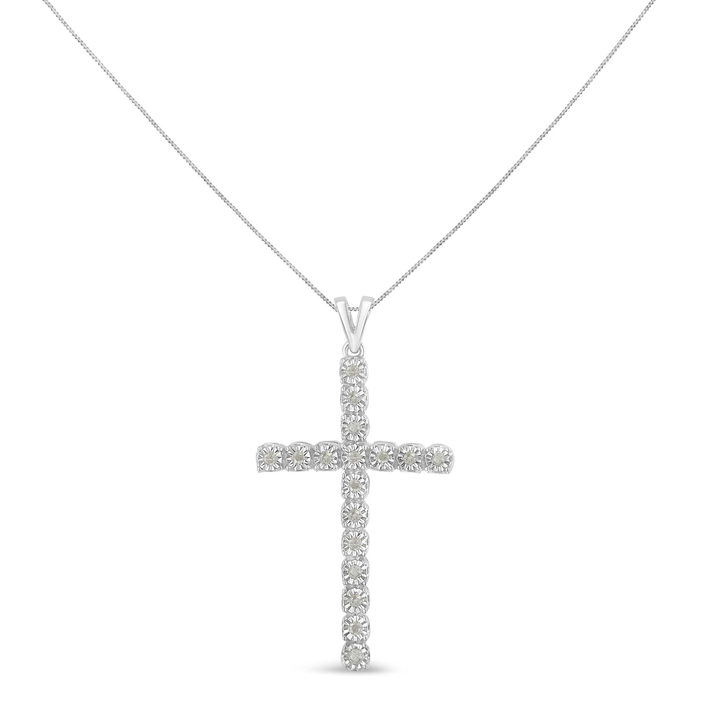 .925 Sterling Silver 1/4 Cttw Diamond Miracle Set Cross Unisex Pendant Necklace 18" (I-J Color, I3 Clarity)-1