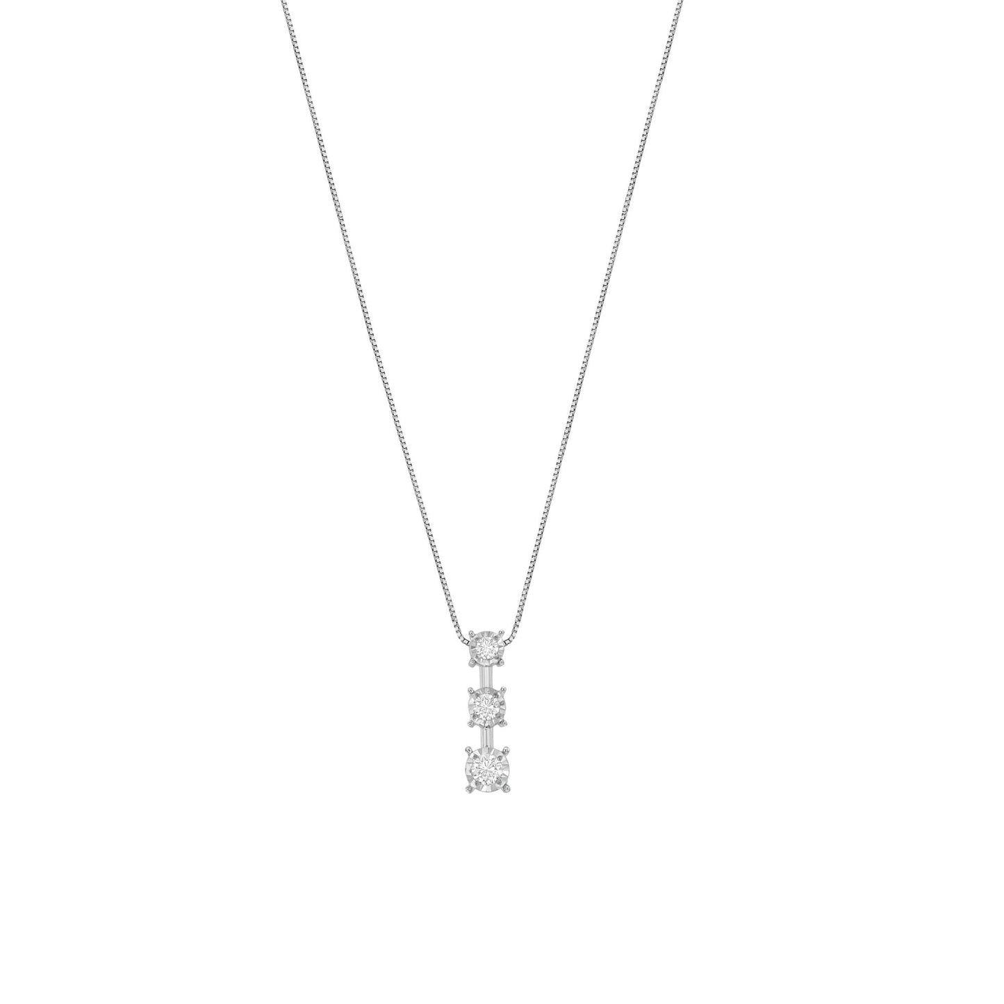 10K White Gold 1/4 cttw Diamond 3 Stone Drop Pendant Necklace (J-K, I1-I2)-1