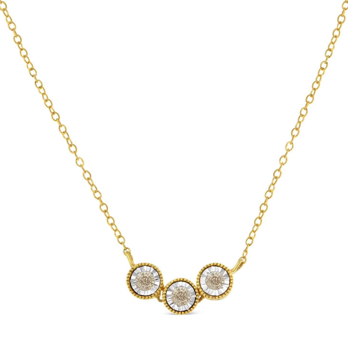 Two-Toned Sterling-Silver Champagne Diamond 3 Stone Necklace (1/4 cttw, K-L Color, I2-I3 Clarity)-1