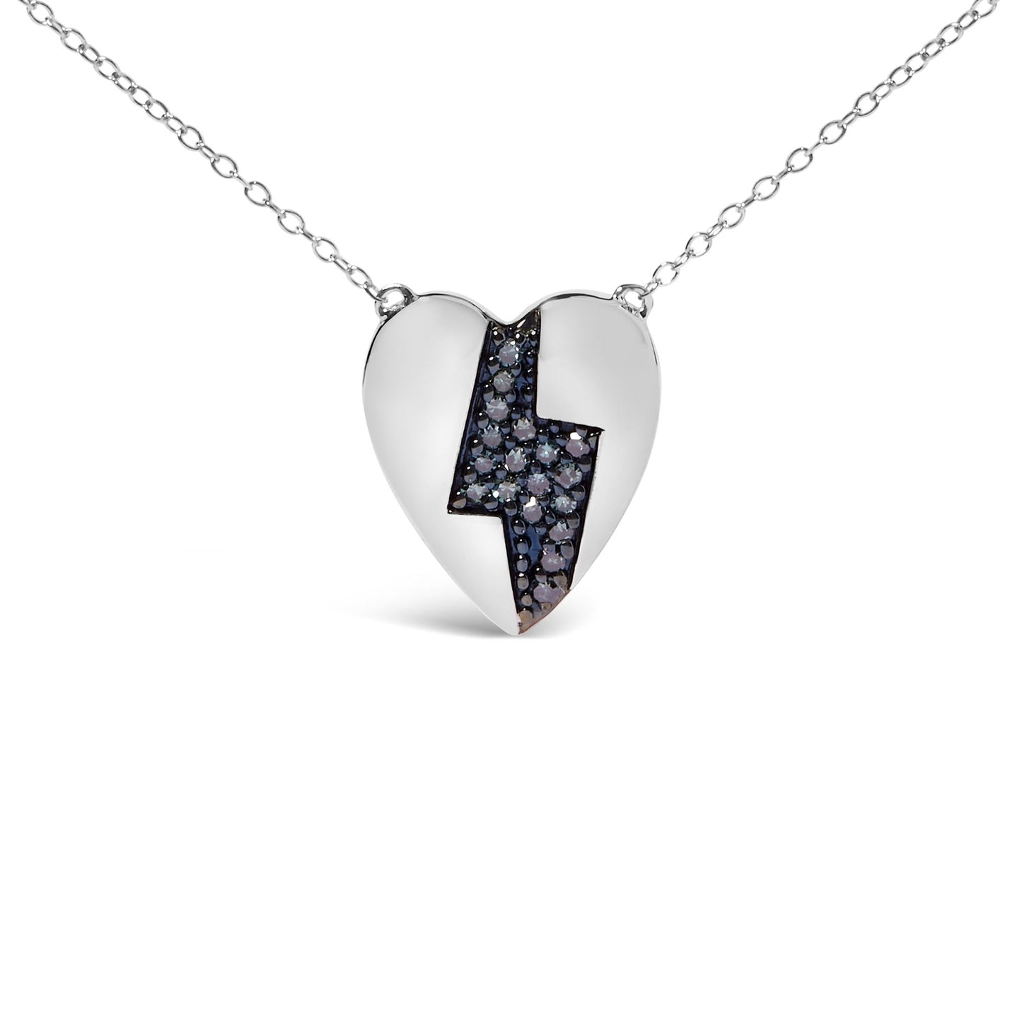 925 Sterling Silver 1/3 Ctw Blue Diamond Heart and Lightning Bolt Pendant Necklace (Blue Color, SI1-SI2 Clarity) - 18" Inches-1