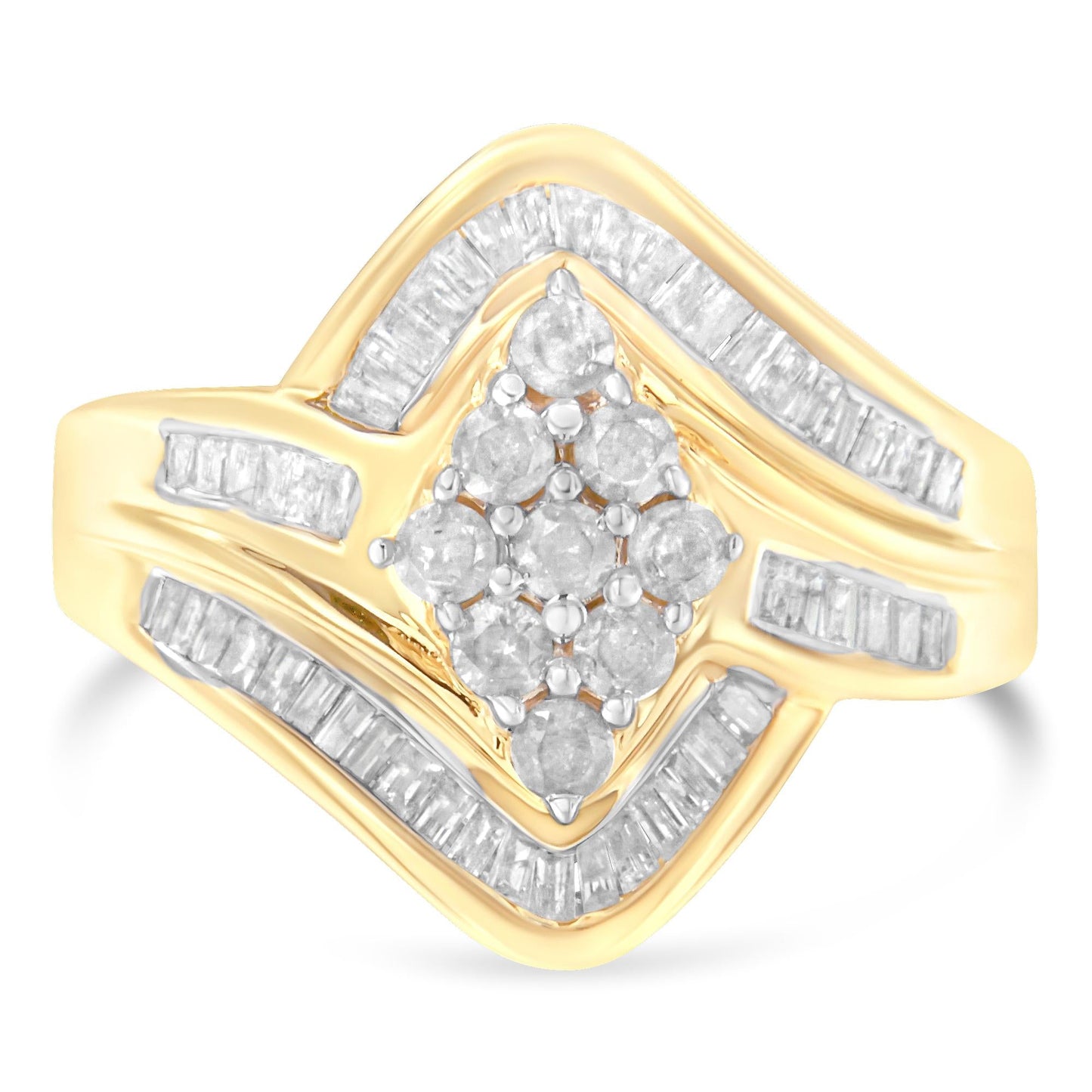 10K Yellow Gold Diamond Bypass Cluster Ring (1 Cttw, I-J Color, I2-I3 Clarity)-2