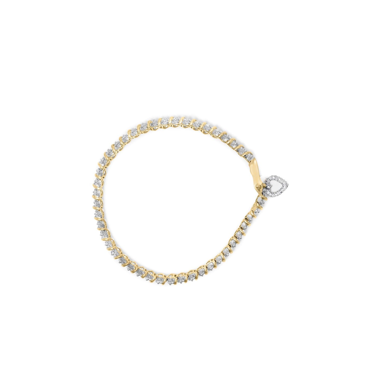 10K Yellow Gold over .925 Sterling Silver 2.0 Cttw Diamond Heart Charm 7" Link Bracelet (I-J Color, I3 Clarity)-2