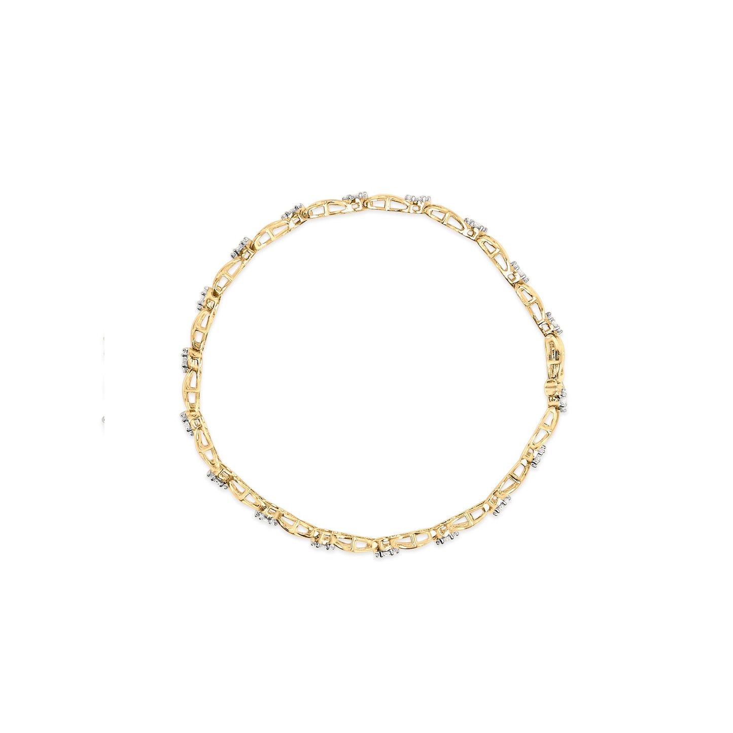 10K Yellow Gold 1.00 Cttw Round Cut Diamond Cross Link 7" Bracelet (I-J Color, I2-I3 Clarity)-2