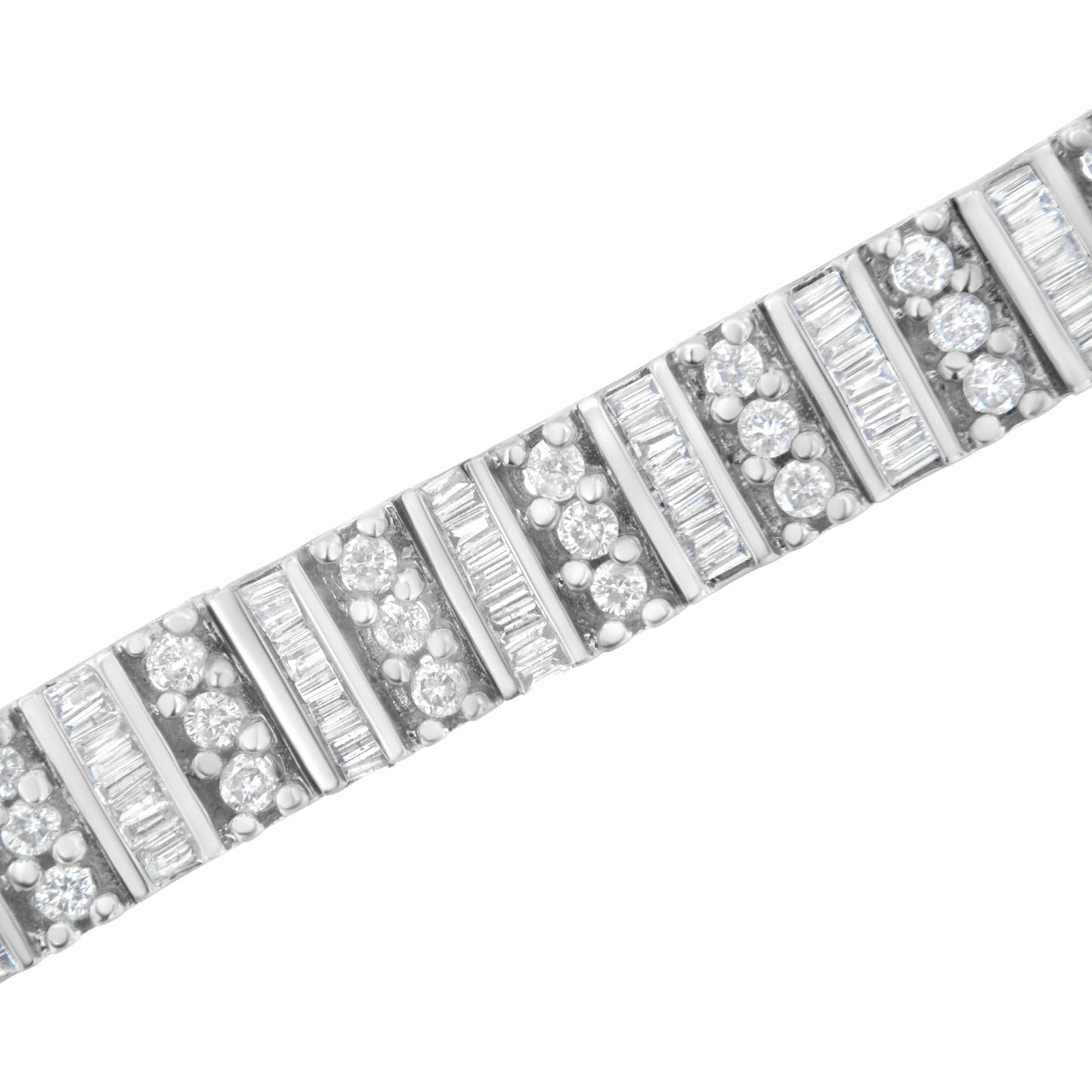 14K White Gold 4 7/8 cttw Baguette & Round Brilliant-Cut Diamond Channel- & Prong-Set Tennis Bracelet (I-J Color, I1-I2 Clarity) - Size 7.25"-2