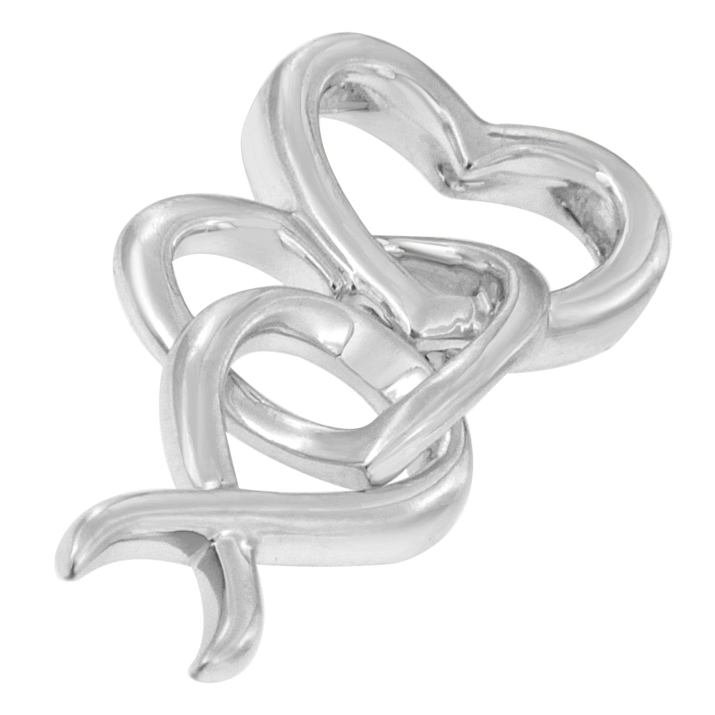 .925 Sterling Silver Double-Heart & Awareness Ribbon Linked Pendant Necklace-2