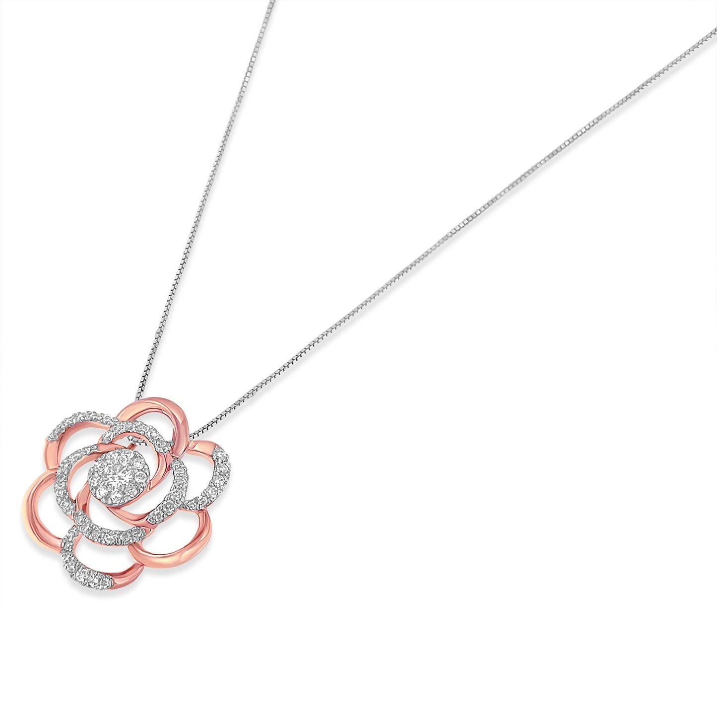 10K Rose Gold Plated Flower Accent Pendant Necklace with 1/2 cttw Round Cut Diamond (H-I, I1-I2)-2