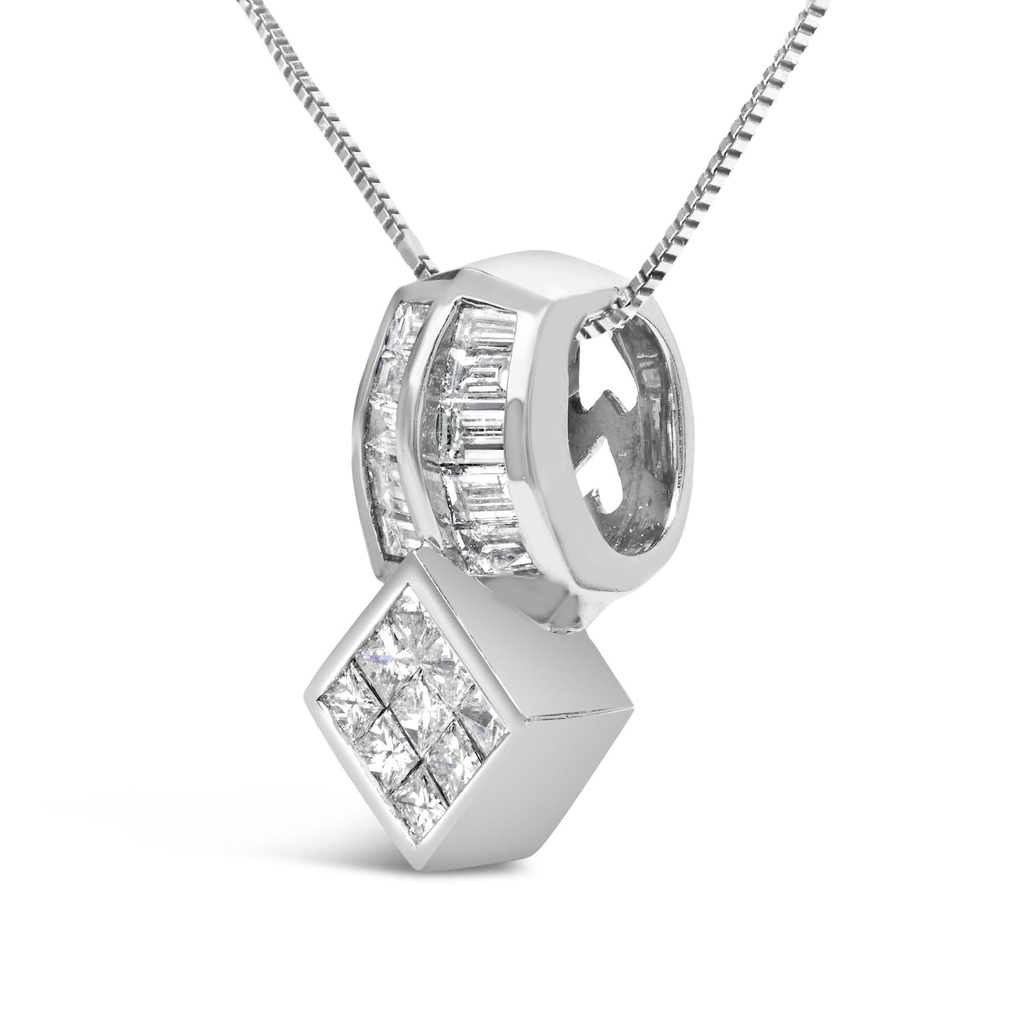 14K White Gold 1 1/2 Cttw Princess and Baguette Cut Diamond Multi-shape 18" Pendant Necklace (G-H Color, VS1-VS2 Clarity)-2