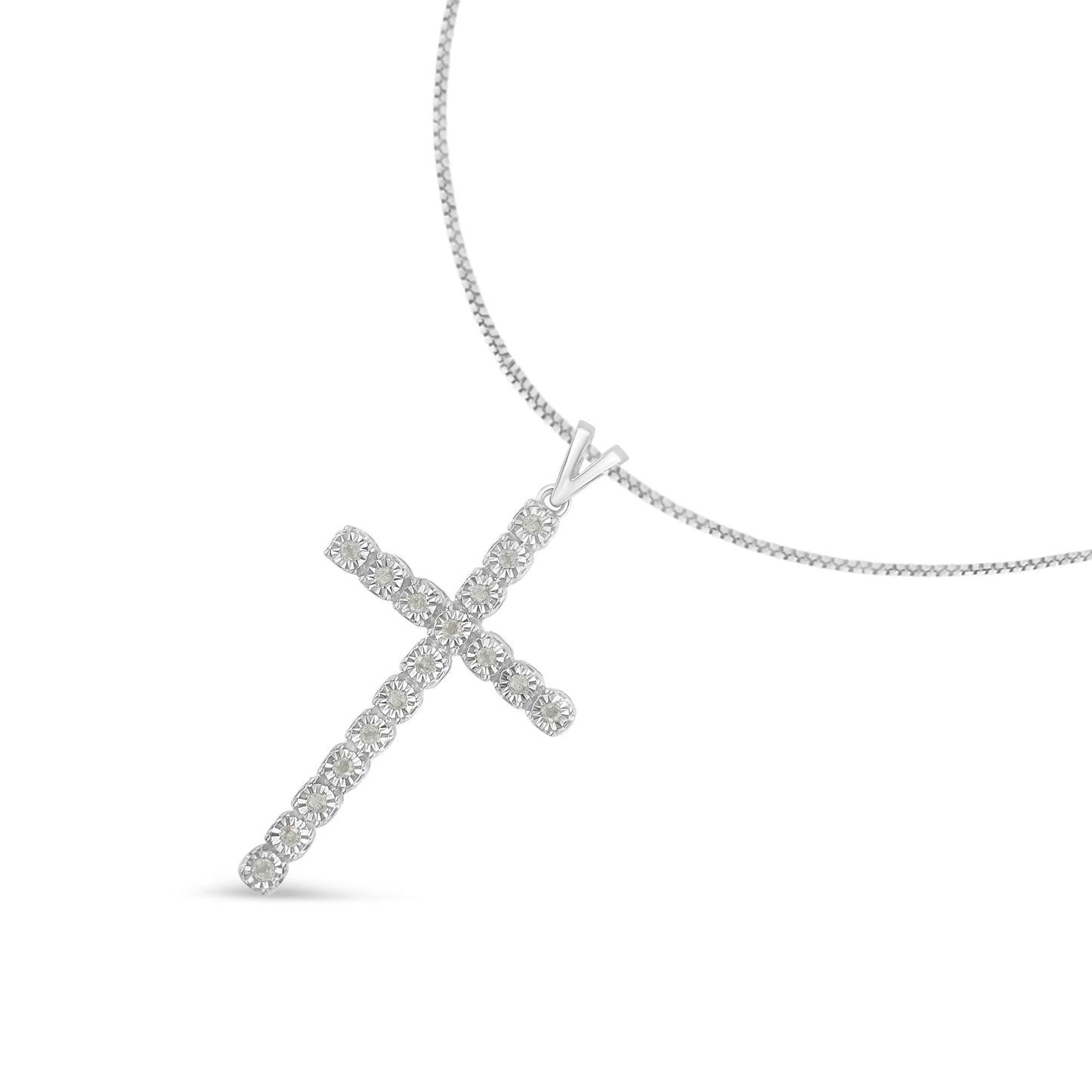 .925 Sterling Silver 1/4 Cttw Diamond Miracle Set Cross Unisex Pendant Necklace 18" (I-J Color, I3 Clarity)-2