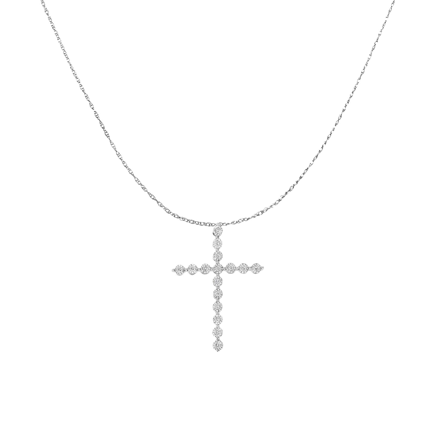.925 Sterling Silver 1/6 cttw Diamond Cross Pendant Necklace (I-J, I1-I2)-2