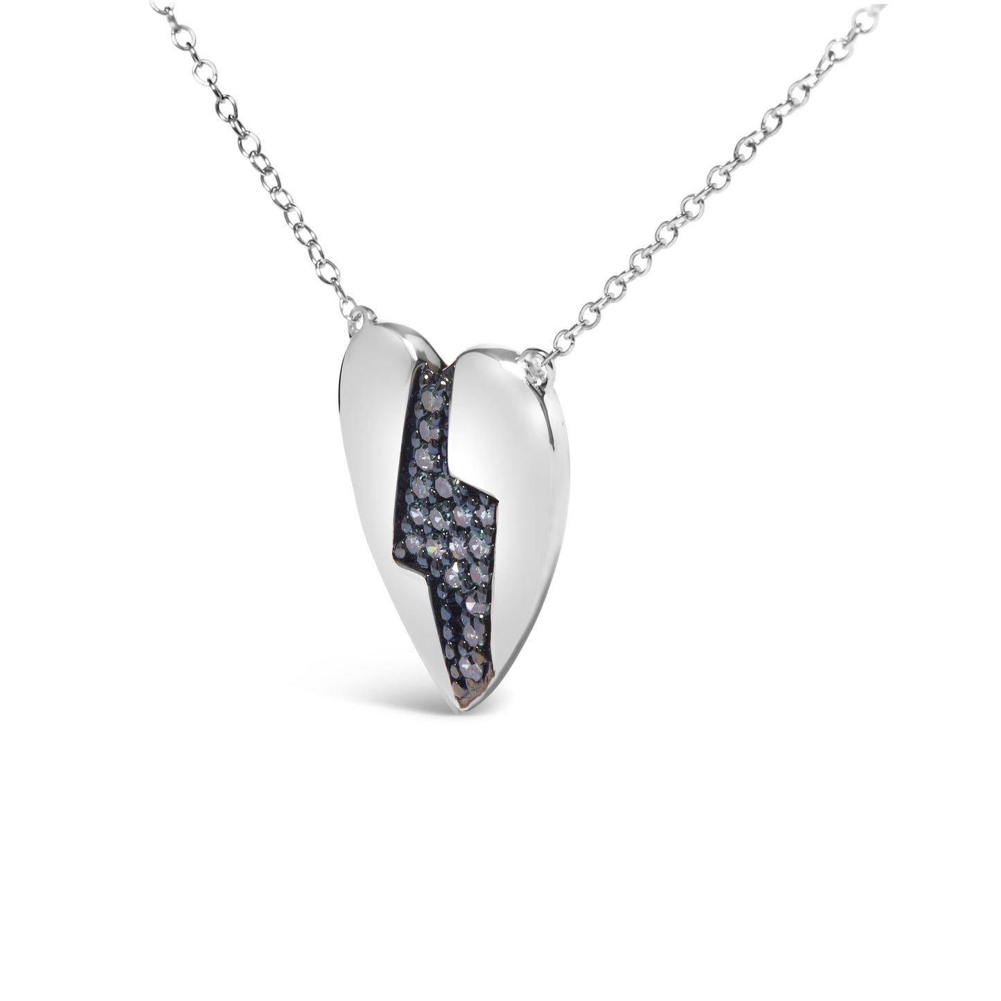 925 Sterling Silver 1/3 Ctw Blue Diamond Heart and Lightning Bolt Pendant Necklace (Blue Color, SI1-SI2 Clarity) - 18" Inches-2