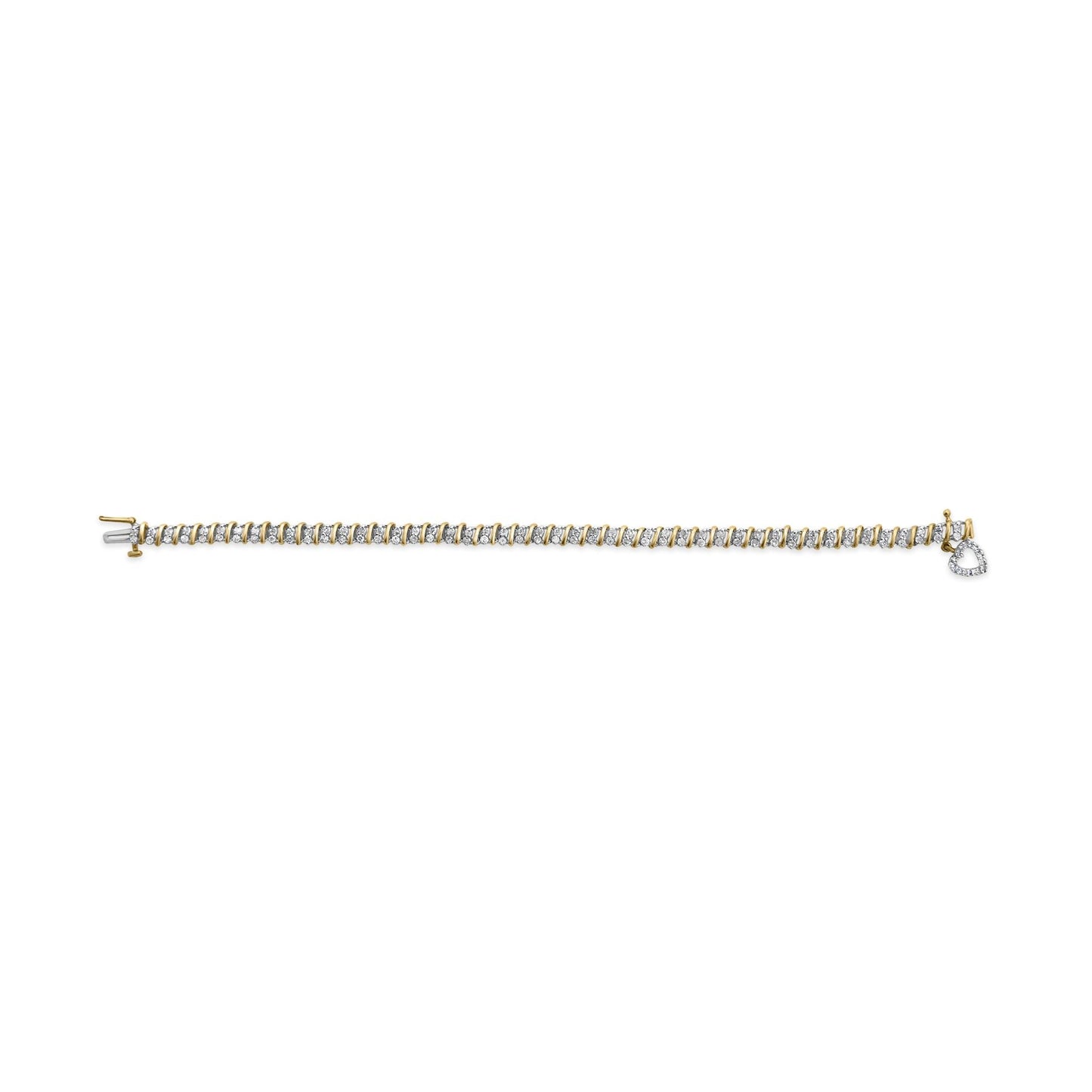 10K Yellow Gold over .925 Sterling Silver 2.0 Cttw Diamond Heart Charm 7" Link Bracelet (I-J Color, I3 Clarity)-3