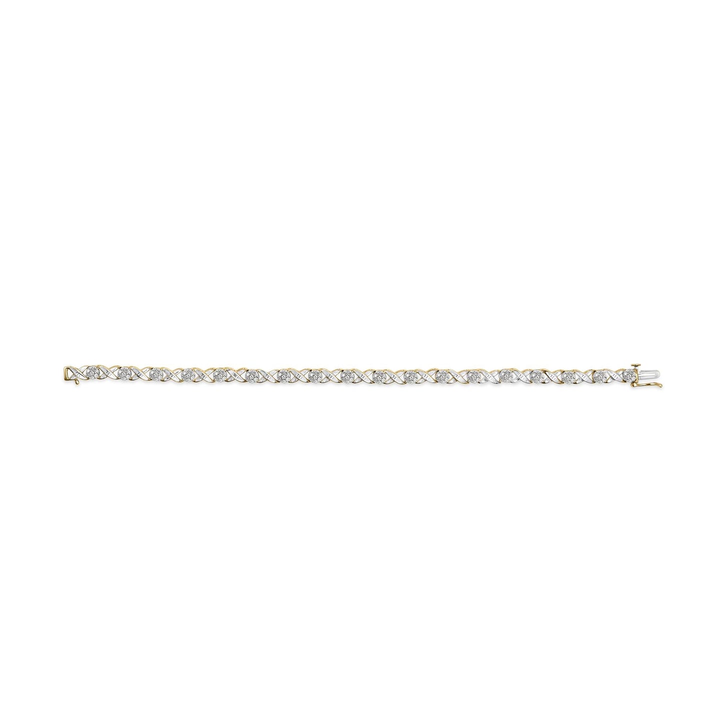 10K Yellow Gold 1.00 Cttw Round Cut Diamond Cross Link 7" Bracelet (I-J Color, I2-I3 Clarity)-3