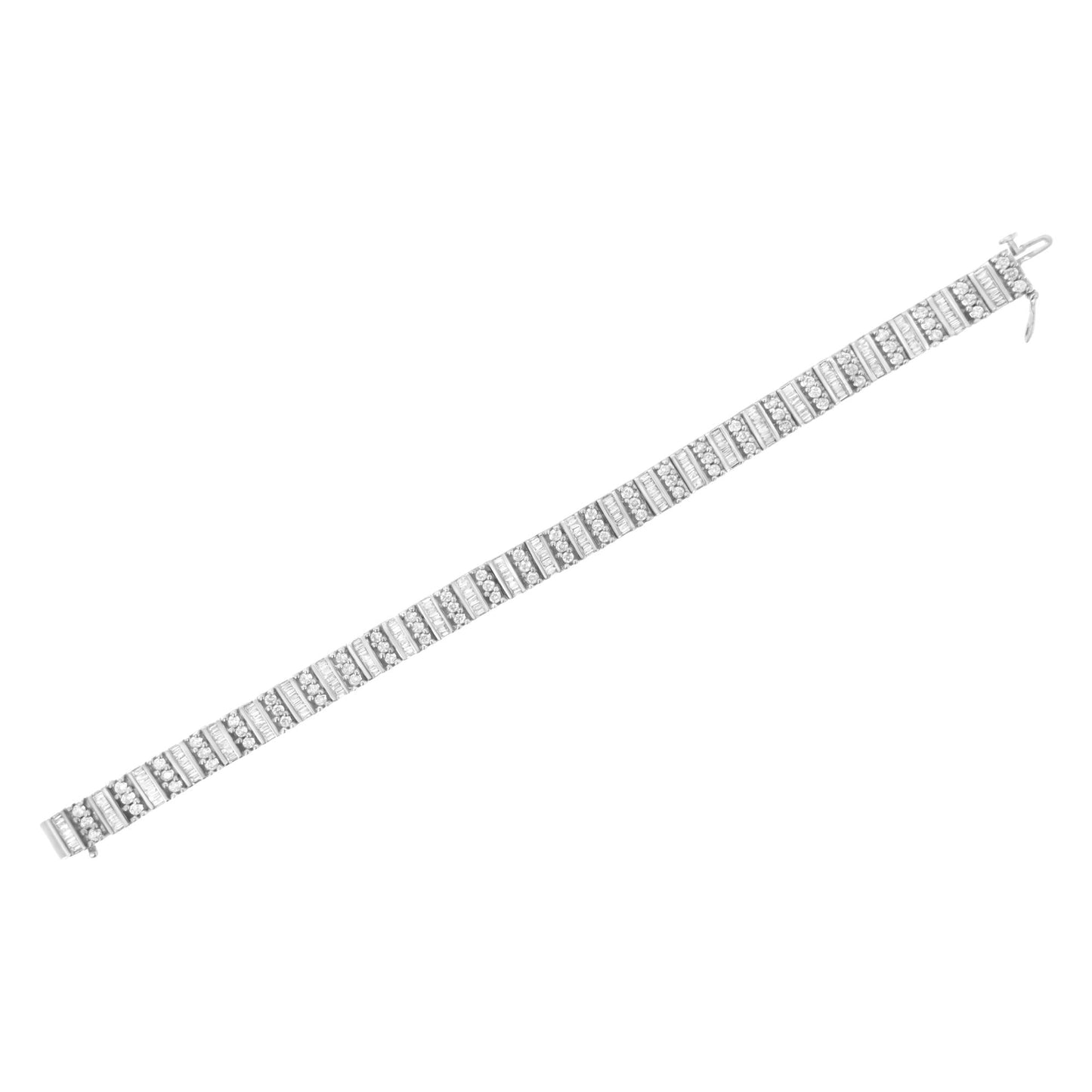 14K White Gold 4 7/8 cttw Baguette & Round Brilliant-Cut Diamond Channel- & Prong-Set Tennis Bracelet (I-J Color, I1-I2 Clarity) - Size 7.25"-3