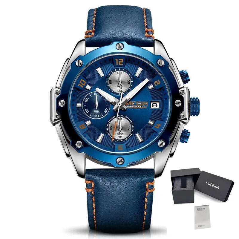 MEGIR Black Mens Watches Top Brand Luxury Chronograph Sports Quartz Wrist Watch Man Clock Waterproof Army Military Wristwatches-12