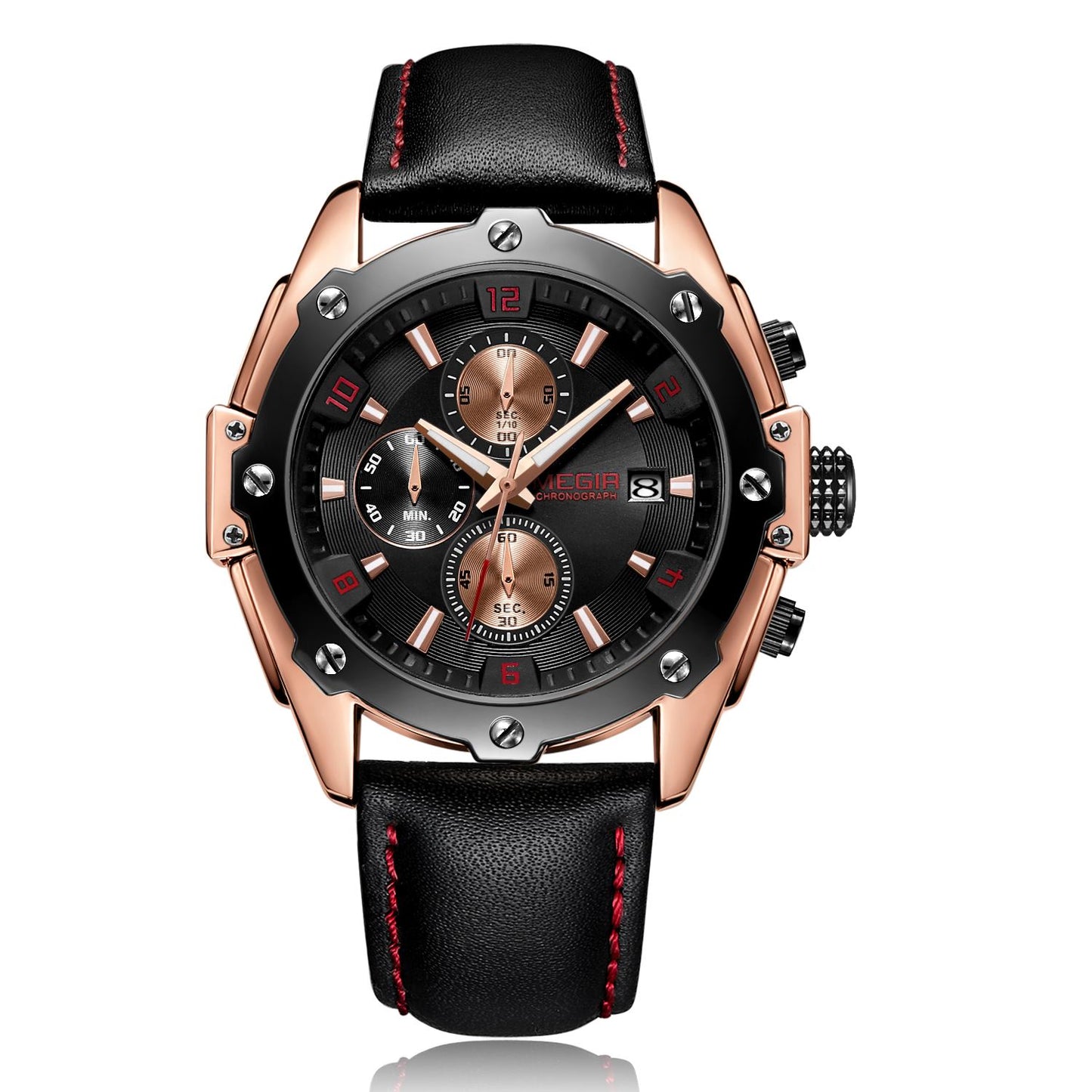 MEGIR Black Mens Watches Top Brand Luxury Chronograph Sports Quartz Wrist Watch Man Clock Waterproof Army Military Wristwatches-4