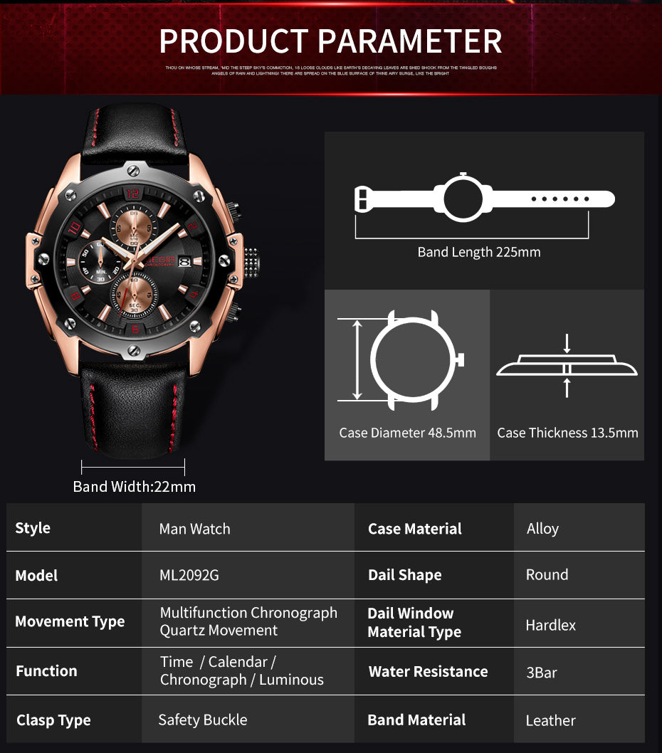 MEGIR Black Mens Watches Top Brand Luxury Chronograph Sports Quartz Wrist Watch Man Clock Waterproof Army Military Wristwatches-7