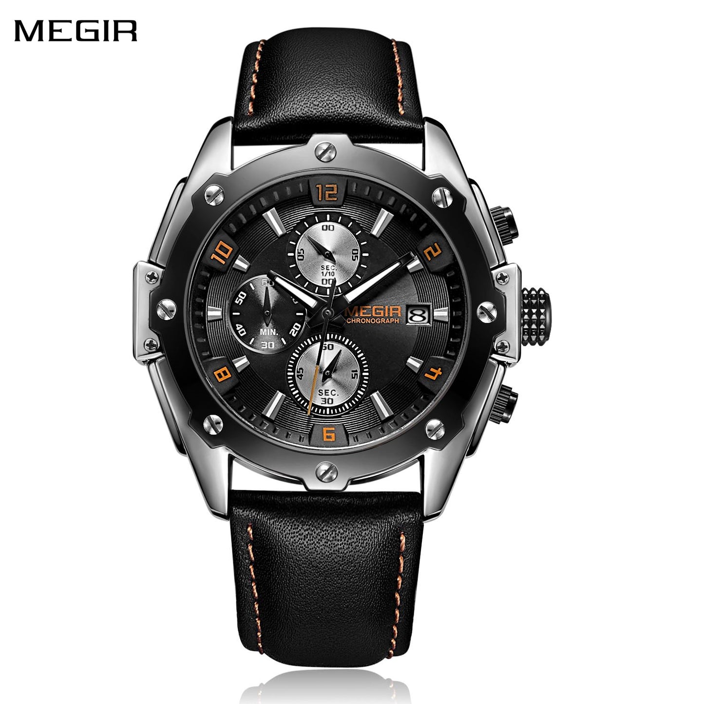 MEGIR Black Mens Watches Top Brand Luxury Chronograph Sports Quartz Wrist Watch Man Clock Waterproof Army Military Wristwatches-0