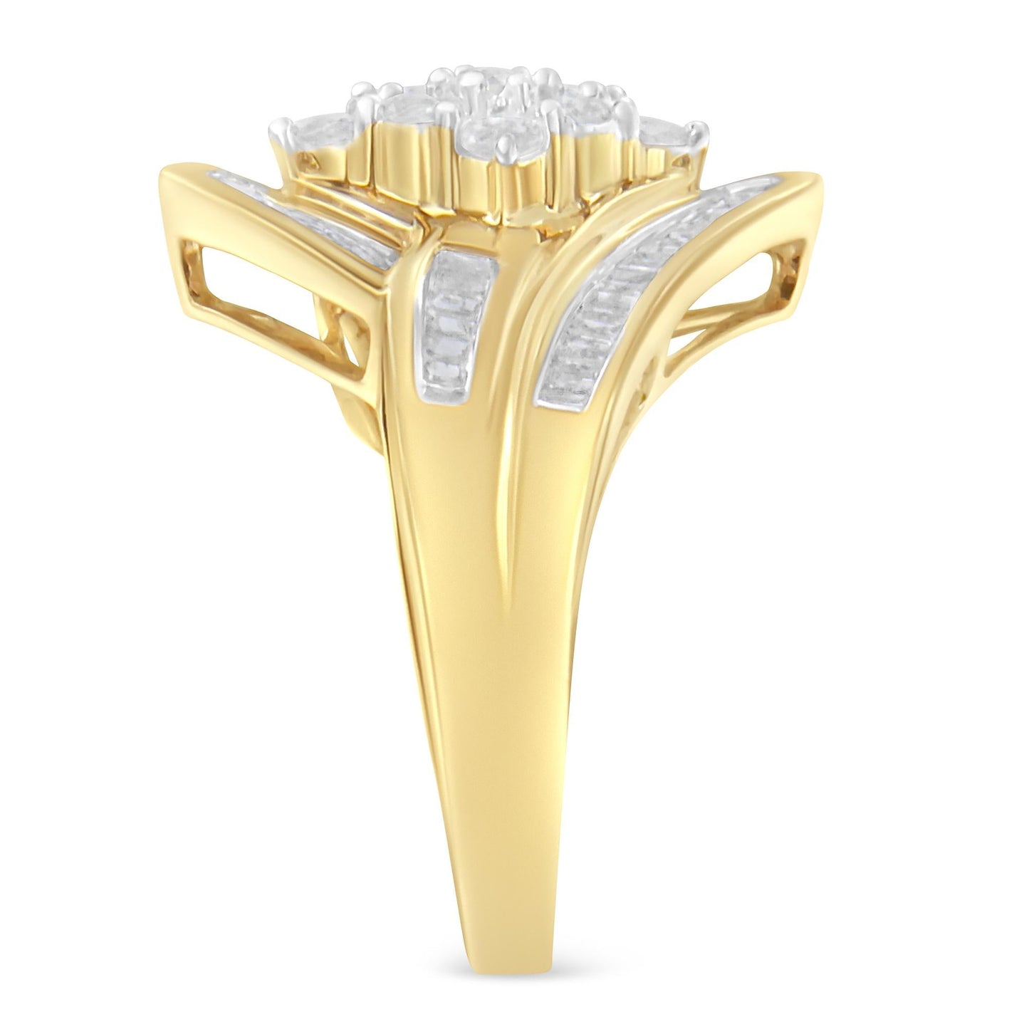 10K Yellow Gold Diamond Bypass Cluster Ring (1 Cttw, I-J Color, I2-I3 Clarity)-4