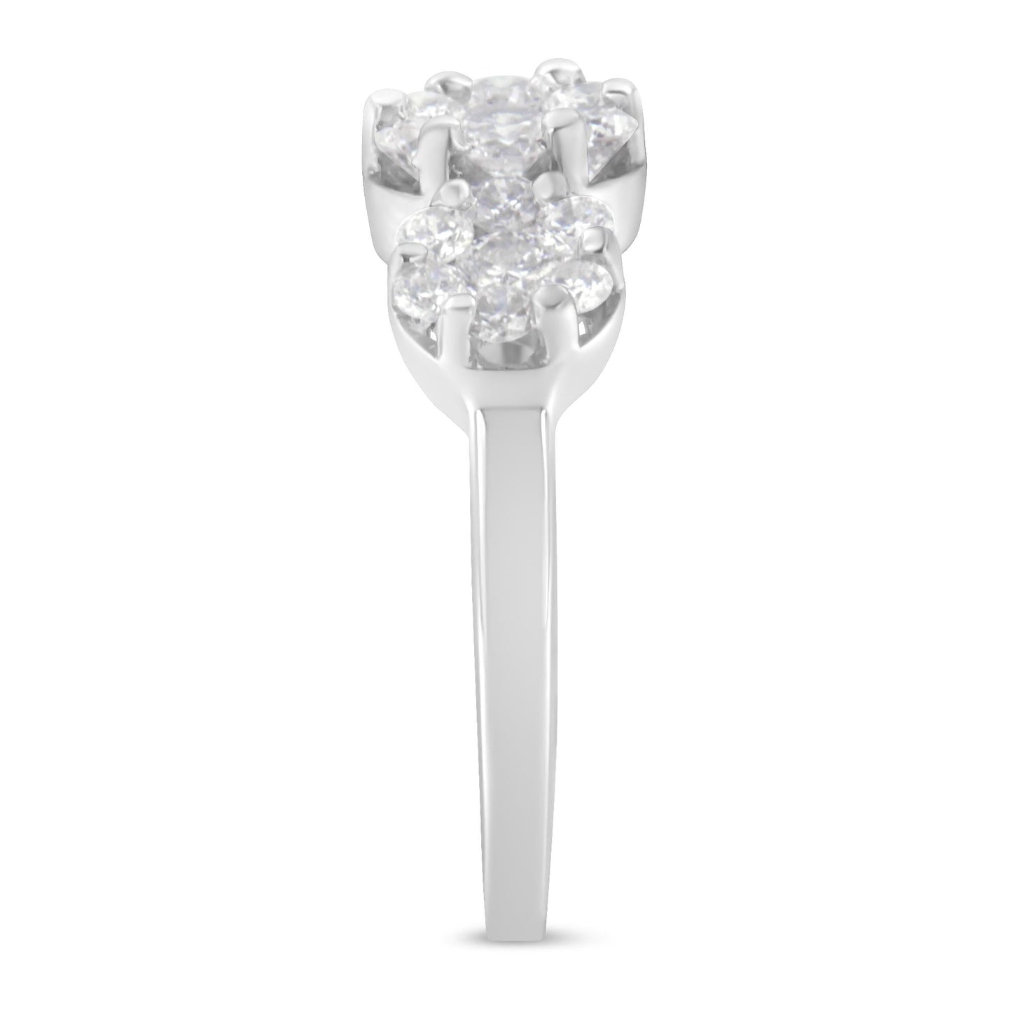 14K White Gold 1-1/4 Cttw Brilliant Cut Diamond Three Round Floral Clusters Engagement or Fashion Ring (H-I Color, SI2-I1 Clarity)-4
