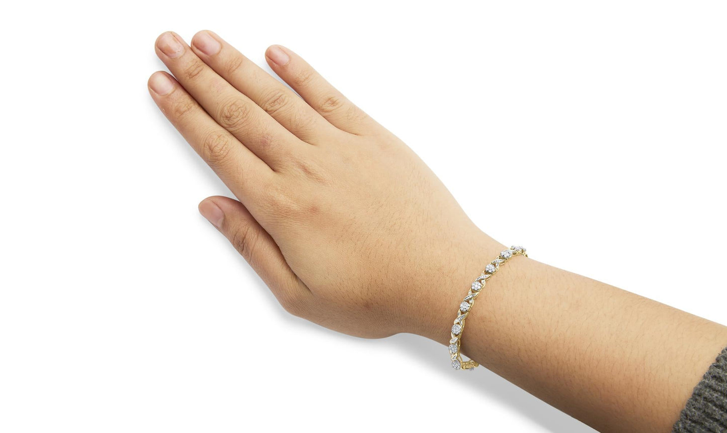 10K Yellow Gold 1.00 Cttw Round Cut Diamond Cross Link 7" Bracelet (I-J Color, I2-I3 Clarity)-4
