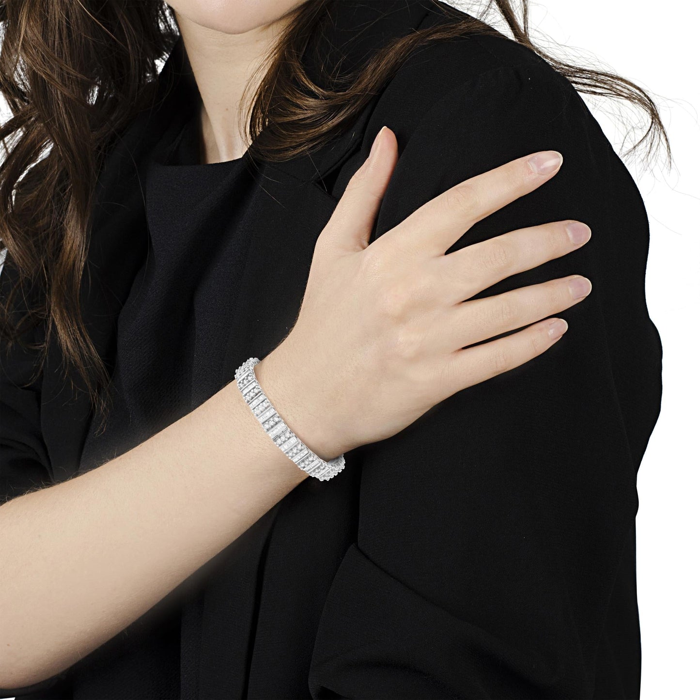 14K White Gold 4 7/8 cttw Baguette & Round Brilliant-Cut Diamond Channel- & Prong-Set Tennis Bracelet (I-J Color, I1-I2 Clarity) - Size 7.25"-4