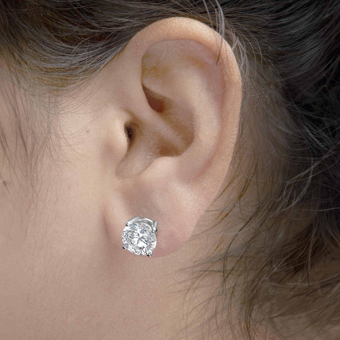 IGI Certified 14K White Gold 5.00 Cttw Round Brilliant-Cut Lab Grown Diamond Classic 4-Prong Stud Earrings with Screw Backs (F-G Color, SI1 Clarity)-4