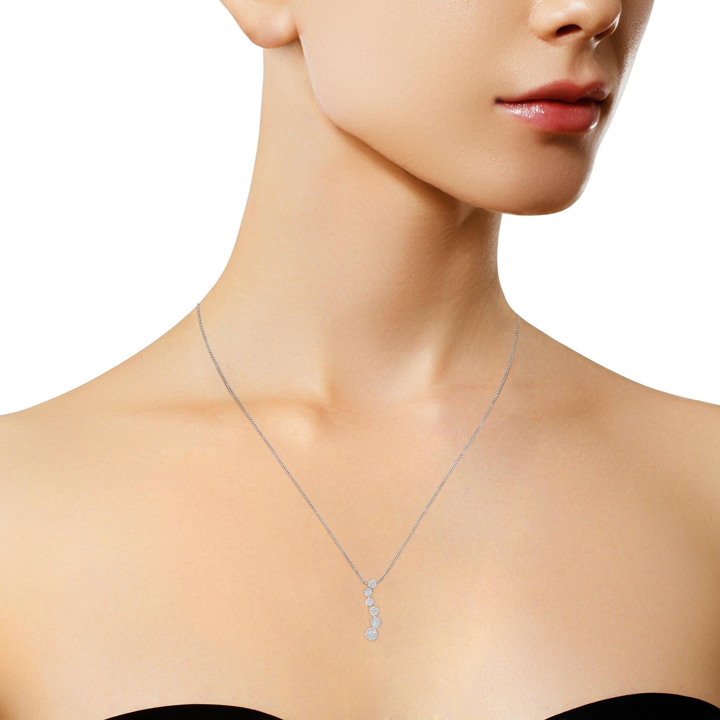 14K White Gold 1 cttw Diamond Cluster Journey Pendant Necklace (H-I, I1-I2)-3