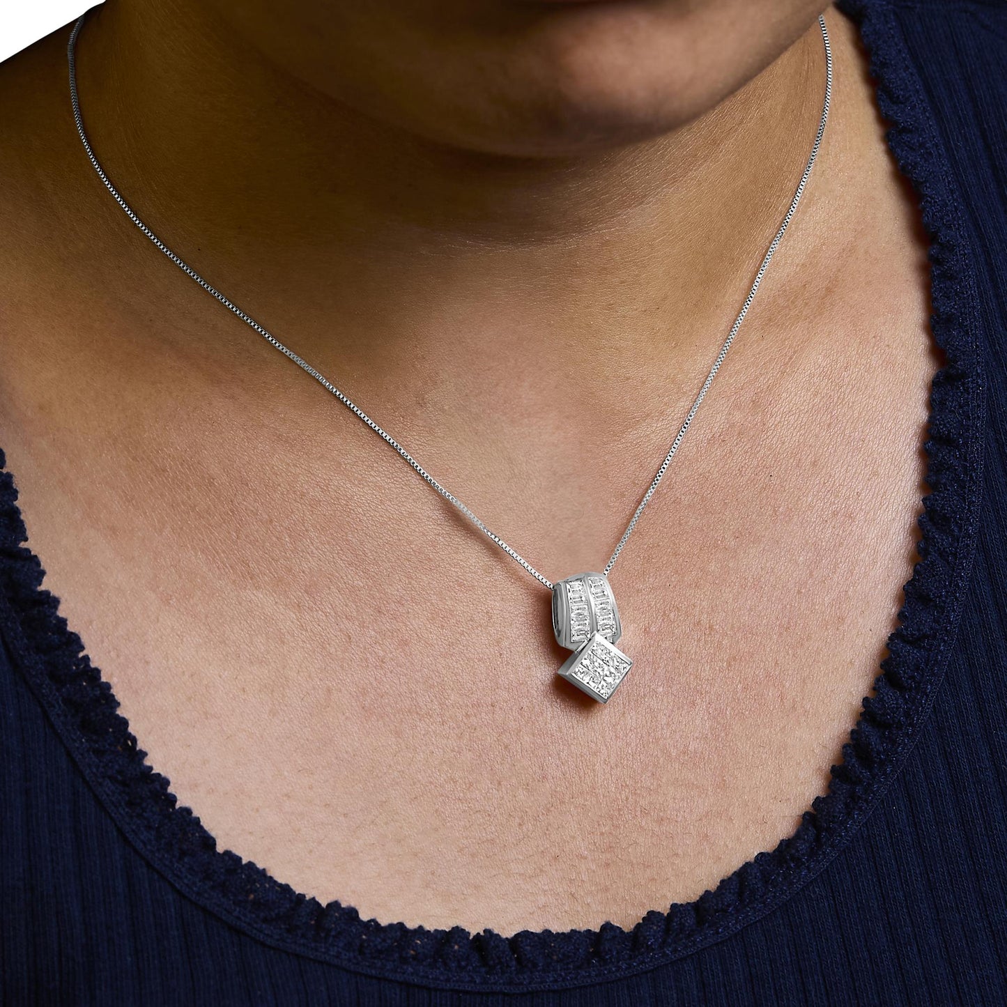 14K White Gold 1 1/2 Cttw Princess and Baguette Cut Diamond Multi-shape 18" Pendant Necklace (G-H Color, VS1-VS2 Clarity)-3