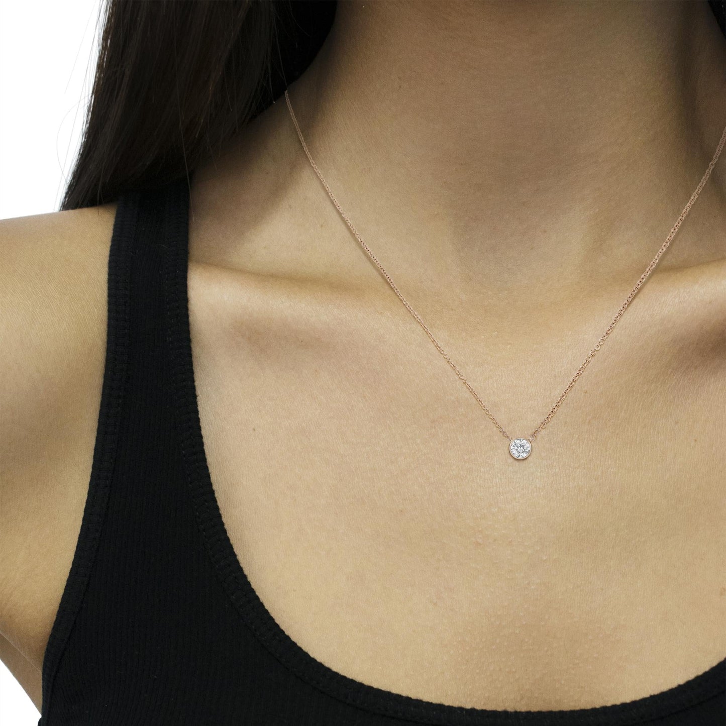 AGS Certified 10K Rose Gold 1/5 Cttw Bezel Set Round Diamond Solitaire 16-18" Adjustable Pendant Necklace (I-J Color, VS1-VS2 Clarity)-4