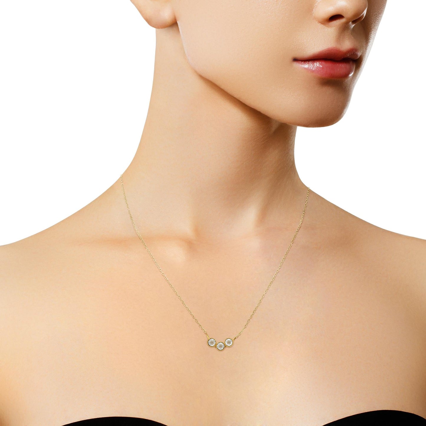 Two-Toned Sterling-Silver Champagne Diamond 3 Stone Necklace (1/4 cttw, K-L Color, I2-I3 Clarity)-2