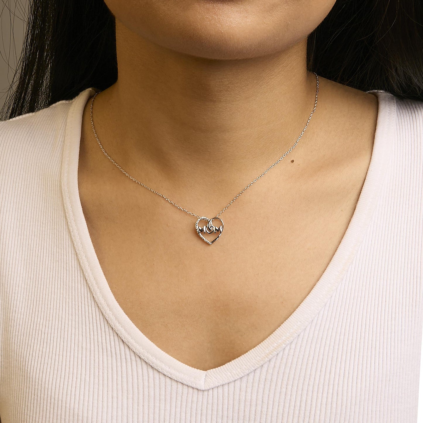 .925 Sterling Silver Diamond Accent MOM Heart Pendant Necklace (J-K Color, I2-I3 Clarity) - 18" Inches-3