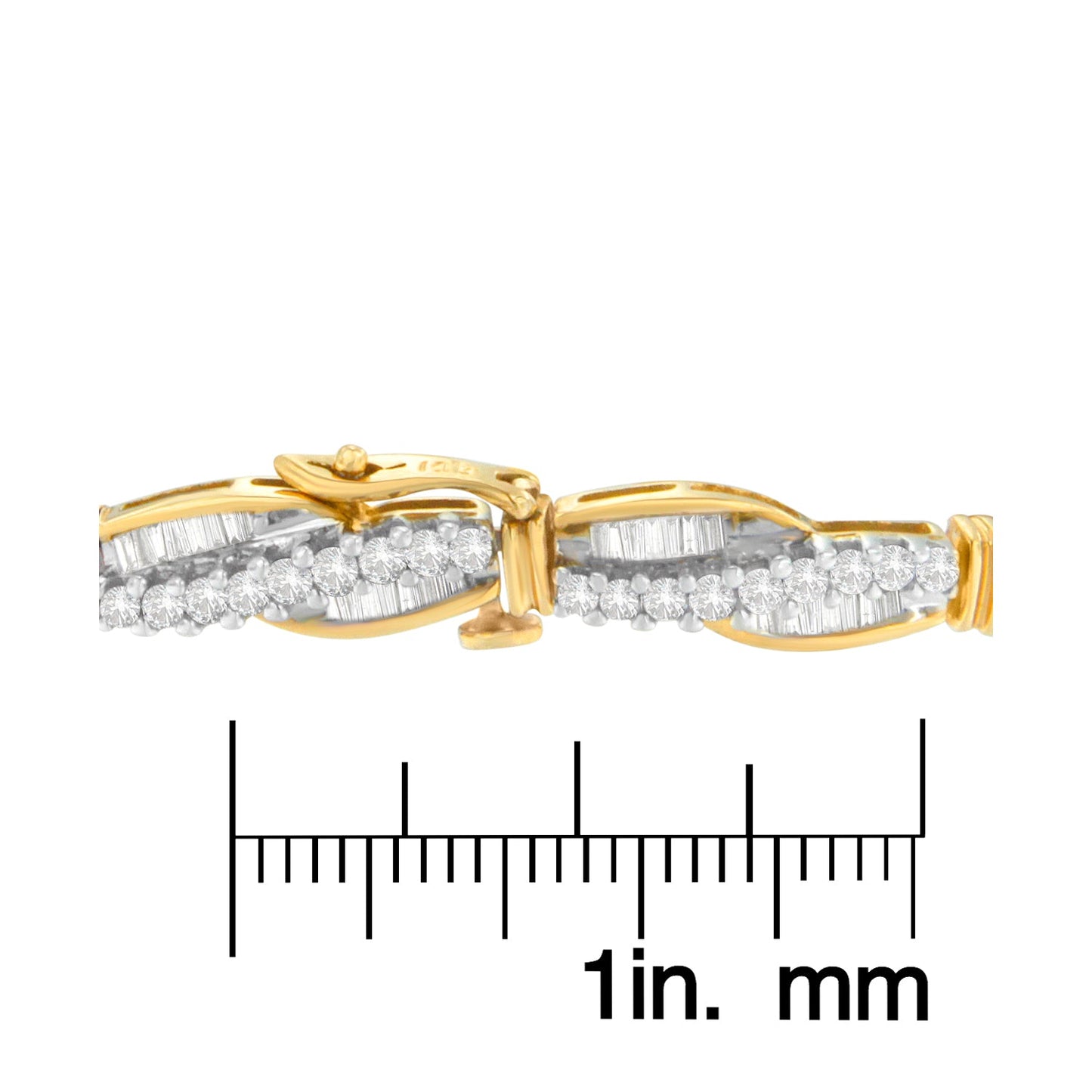 14K Yellow Gold Round and Baguette Cut Winding Love Diamond Bracelet (3.00 cttw, H-I Color, SI1-SI2 Clarity)-3