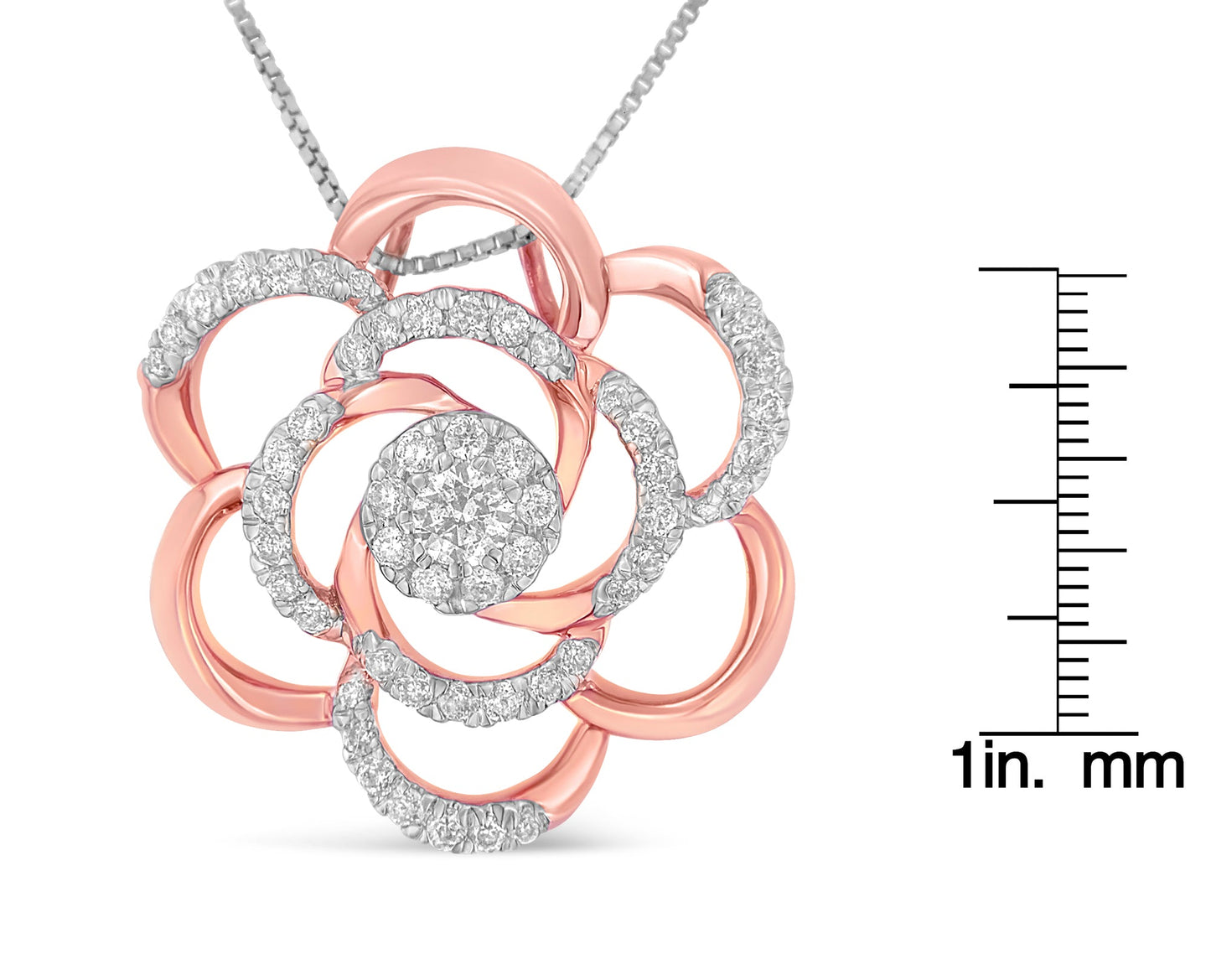 10K Rose Gold Plated Flower Accent Pendant Necklace with 1/2 cttw Round Cut Diamond (H-I, I1-I2)-3