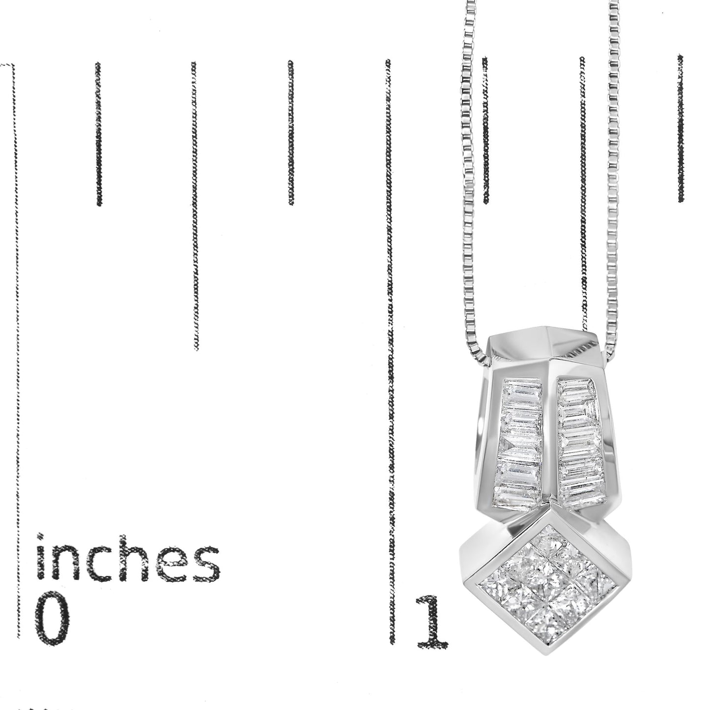14K White Gold 1 1/2 Cttw Princess and Baguette Cut Diamond Multi-shape 18" Pendant Necklace (G-H Color, VS1-VS2 Clarity)-4