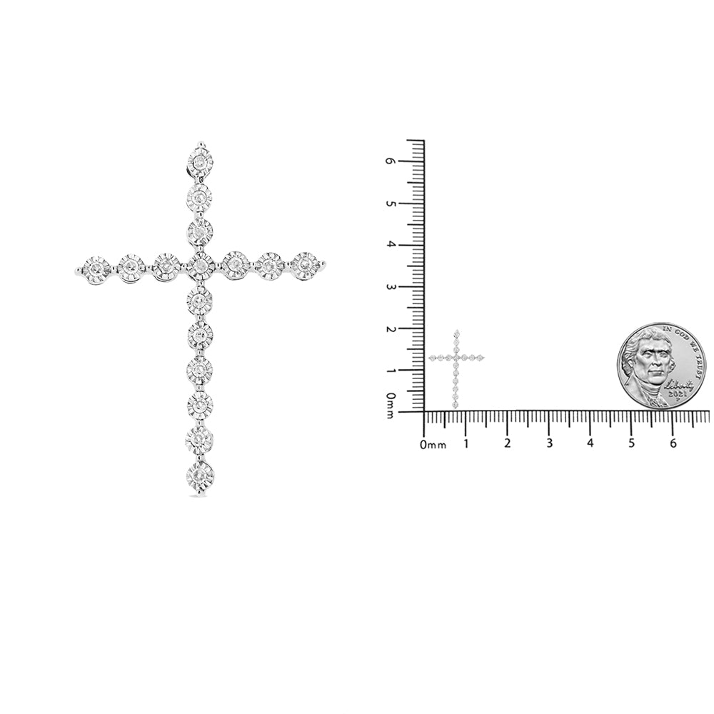 .925 Sterling Silver 1/6 cttw Diamond Cross Pendant Necklace (I-J, I1-I2)-4