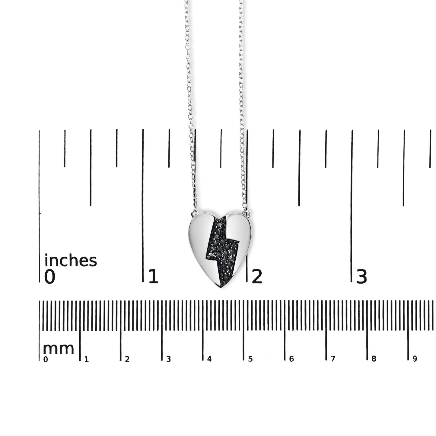 925 Sterling Silver 1/3 Ctw Blue Diamond Heart and Lightning Bolt Pendant Necklace (Blue Color, SI1-SI2 Clarity) - 18" Inches-4