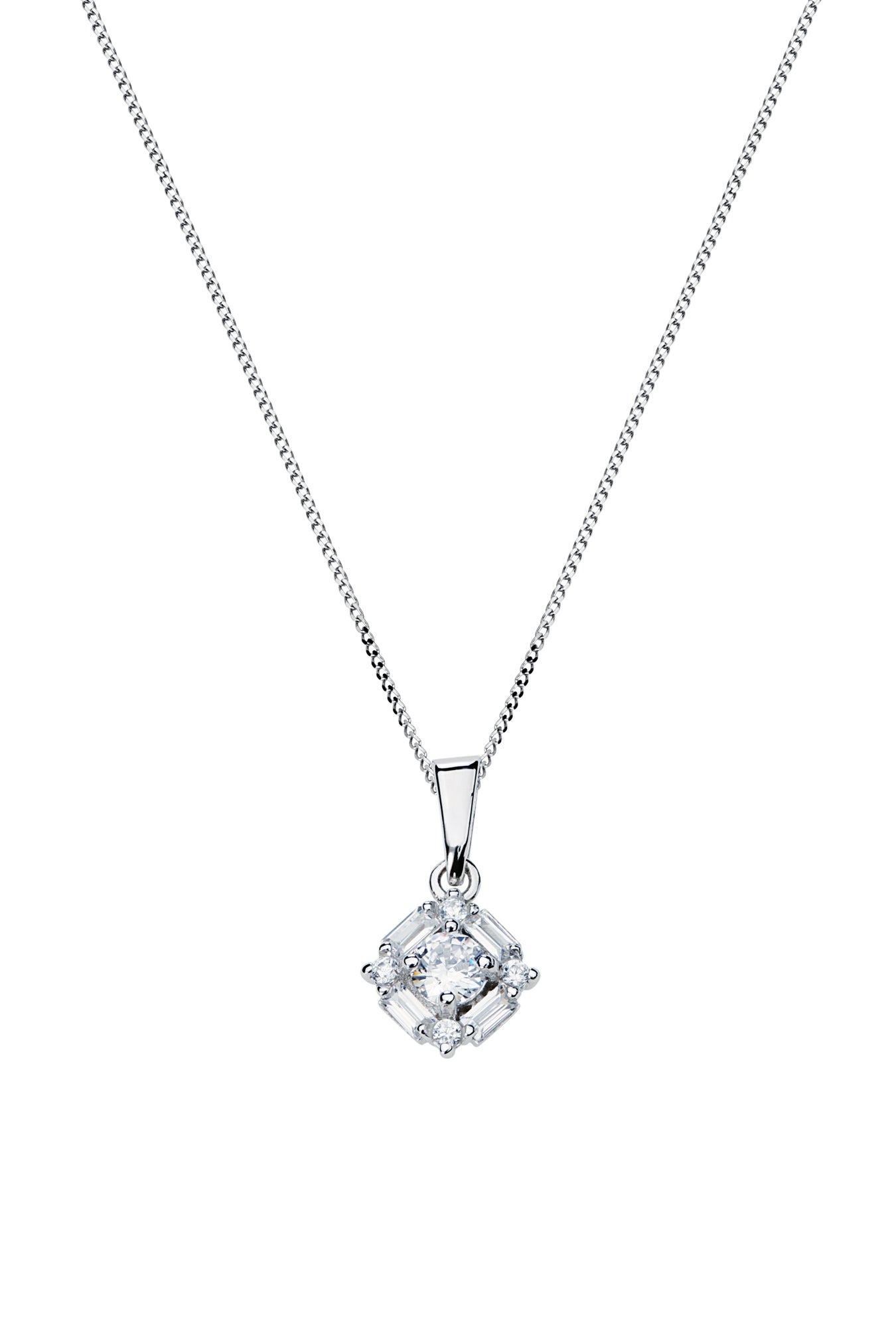 Sterling Silver Cubic Zirconia Mixed Cut Pendant-0